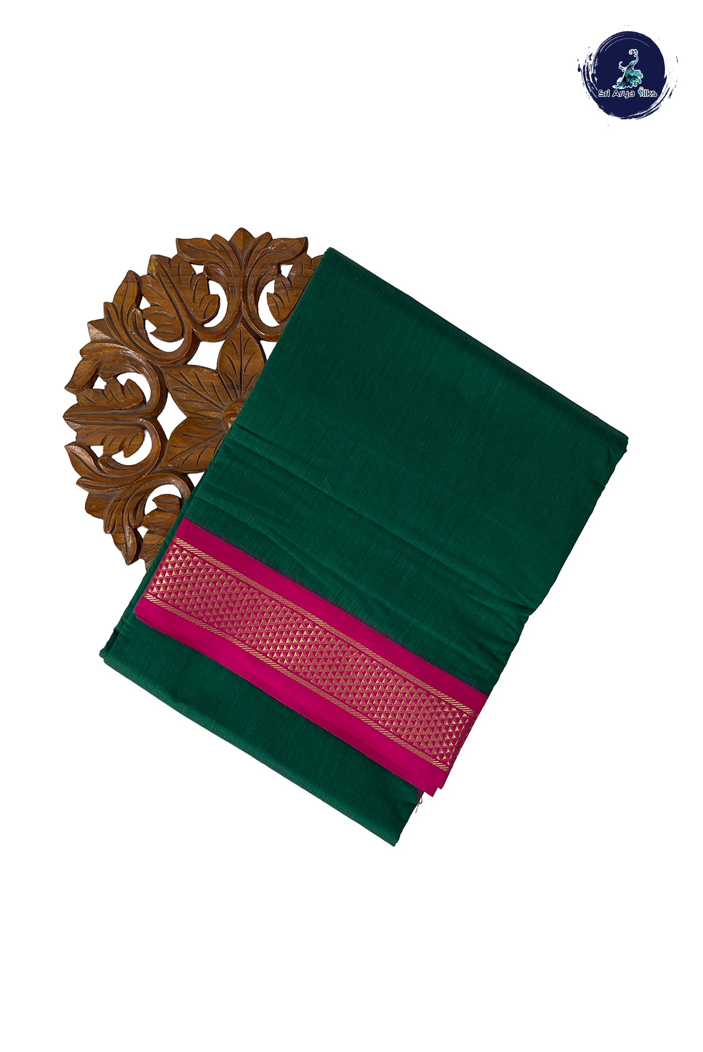 Green Madisar Semi Silk Cotton Saree With Plain Pattern