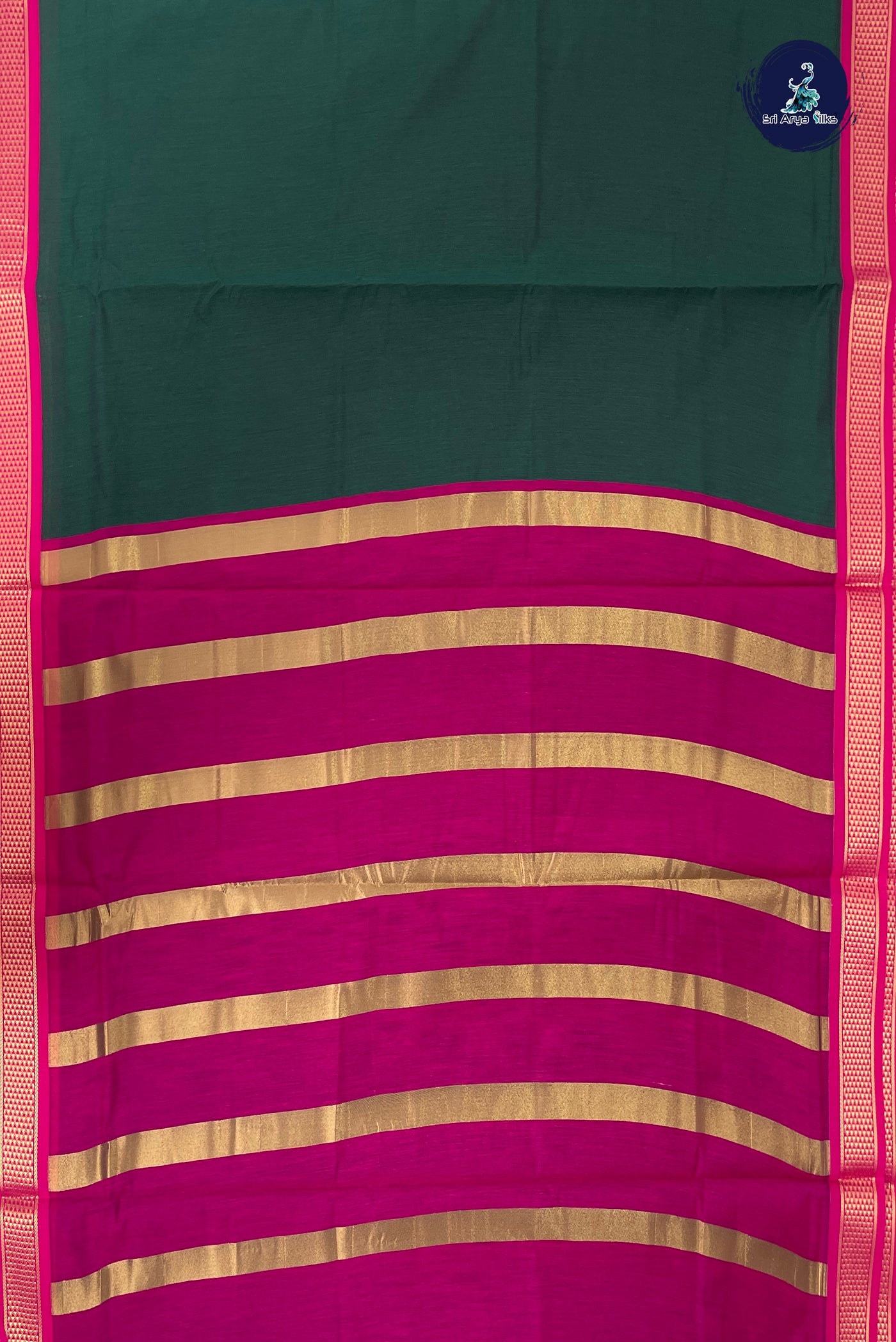 Dark Green Madisar Semi Silk Cotton Saree With Plain Pattern
