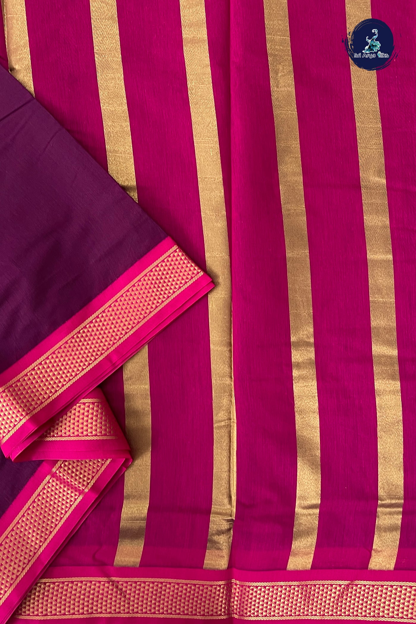 Burgundy Madisar Semi Silk Cotton Saree With Plain Pattern