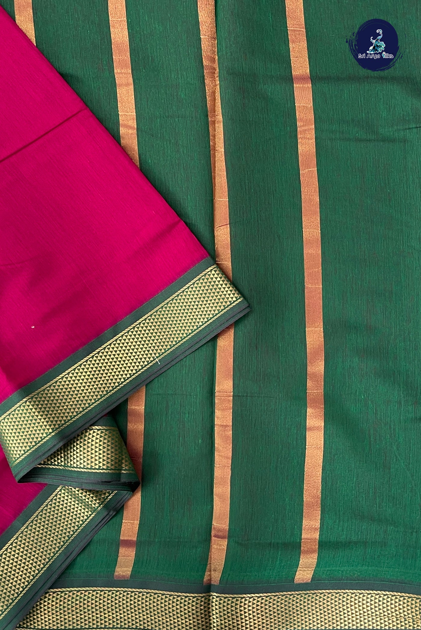 Magenta Madisar Semi Silk Cotton Saree With Plain Pattern