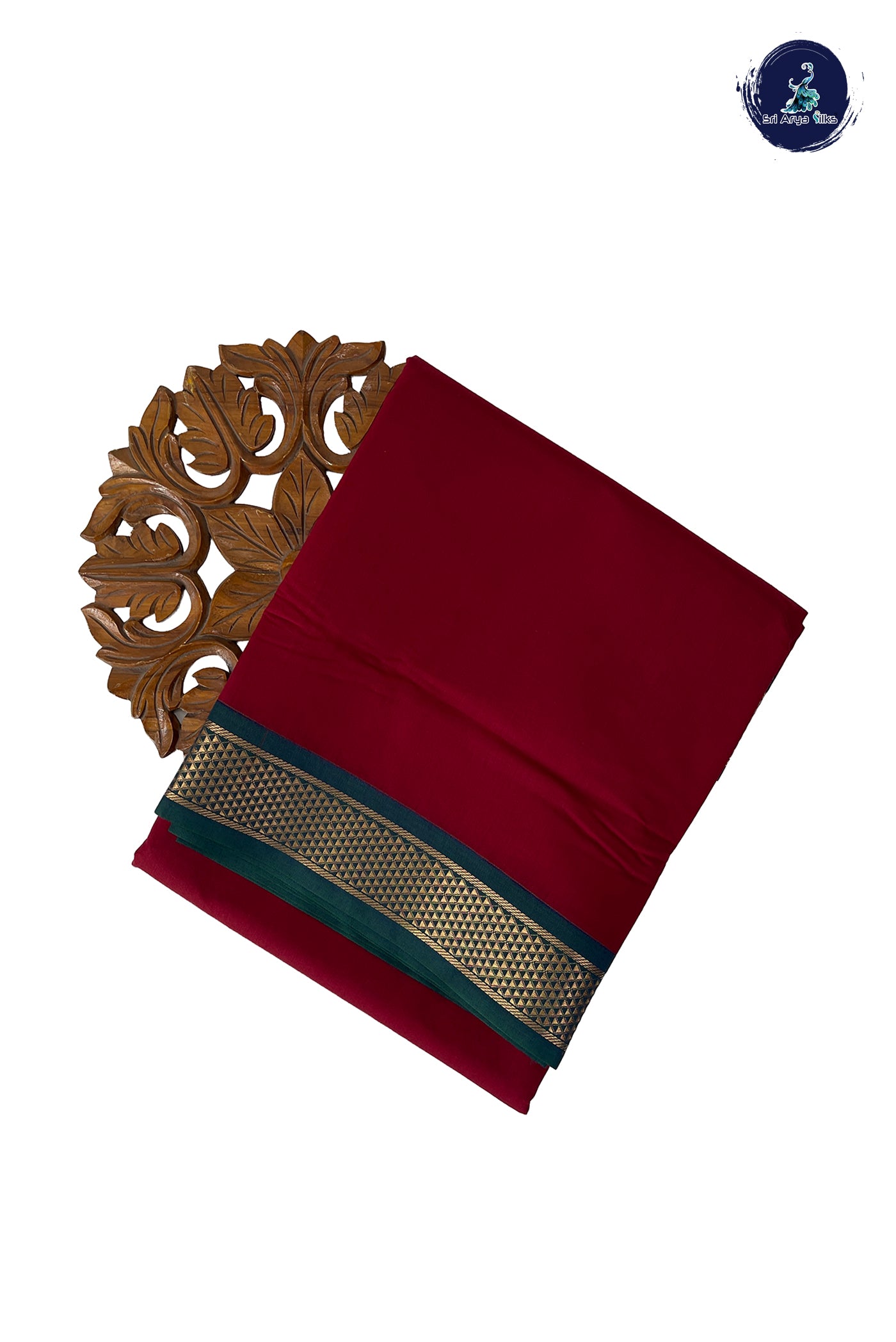 Maroon Madisar Semi Silk Cotton Saree With Plain Pattern