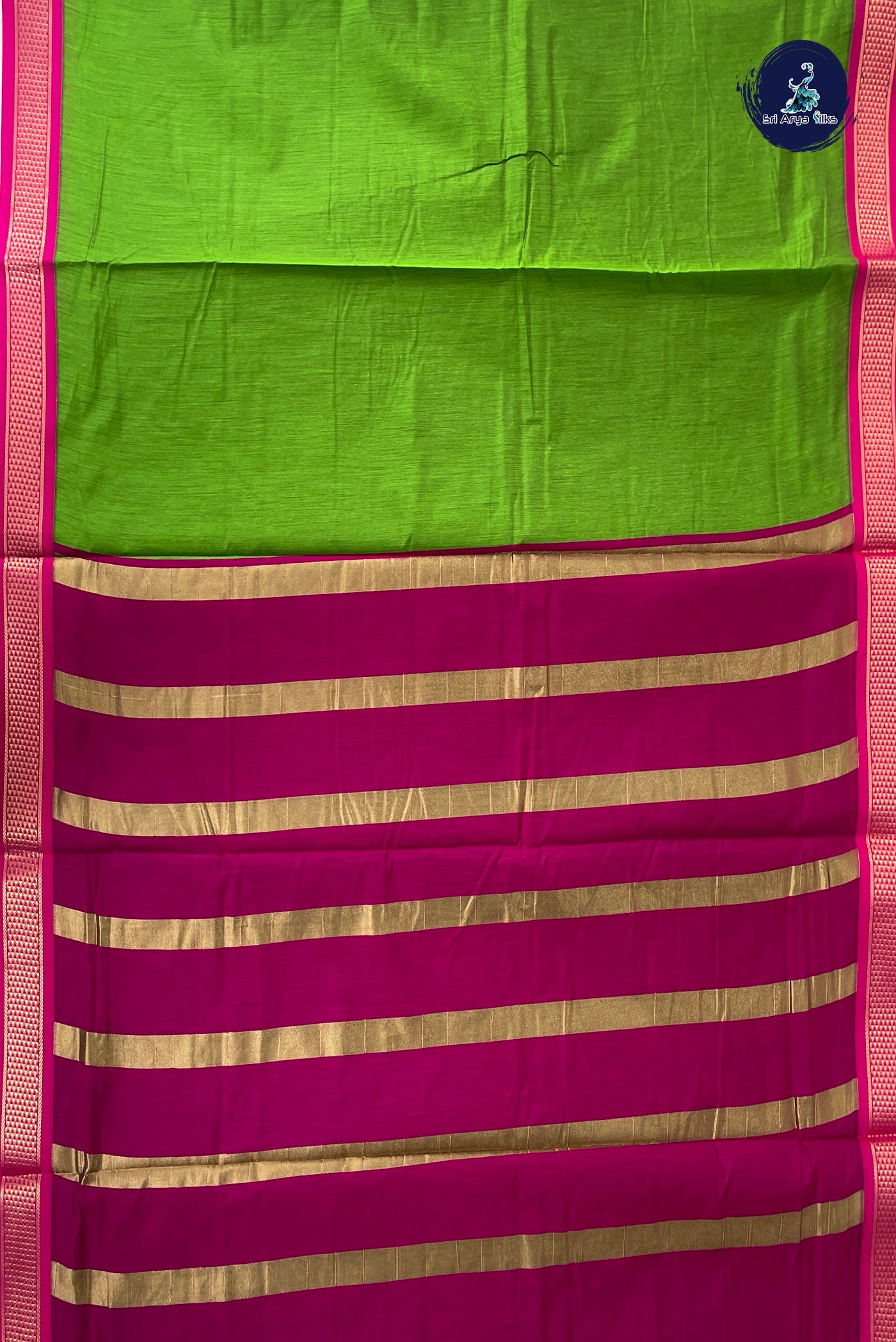 Light Green Madisar Semi Silk Cotton Saree With Plain Pattern