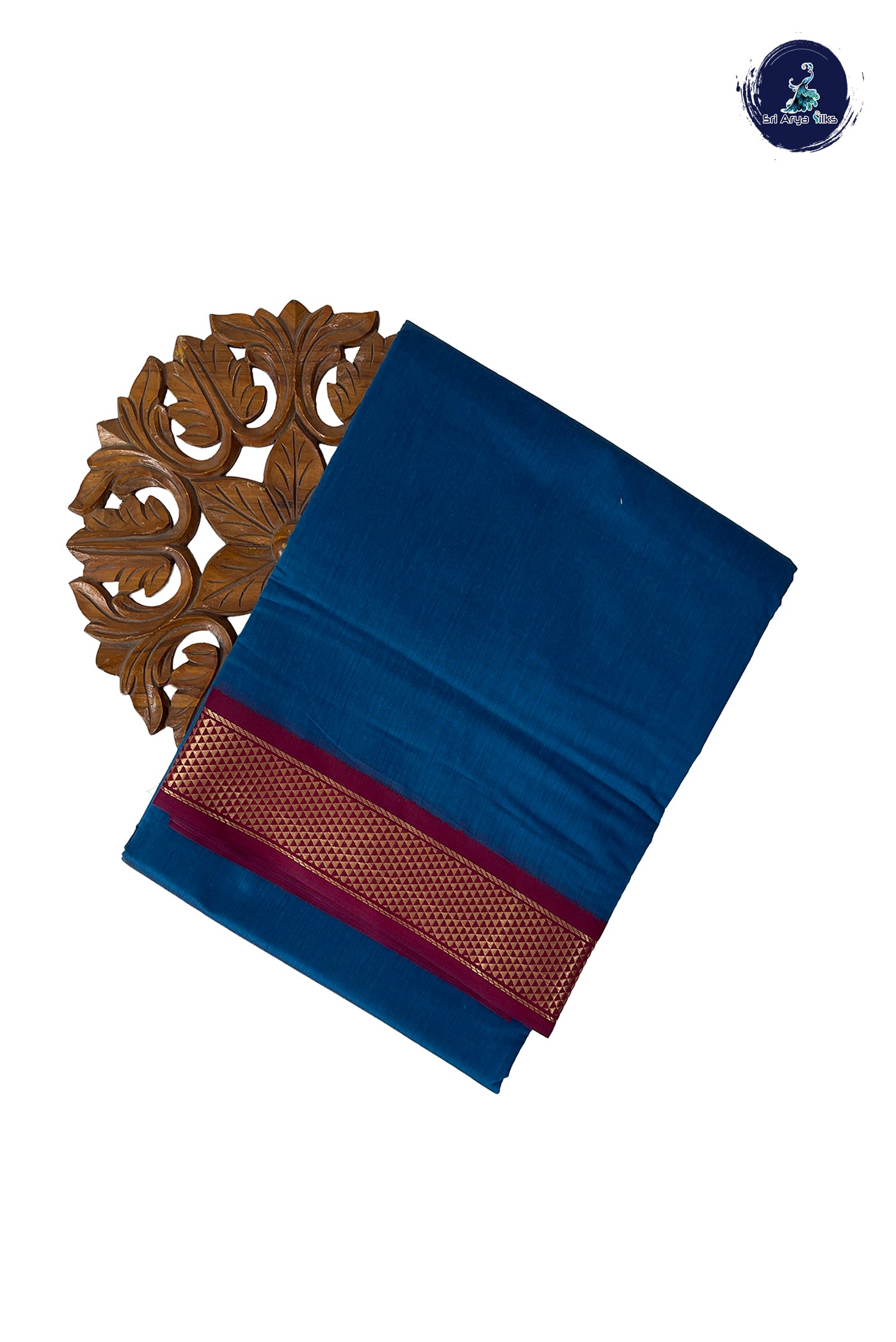 Blue Madisar Semi Silk Cotton Saree With Plain Pattern