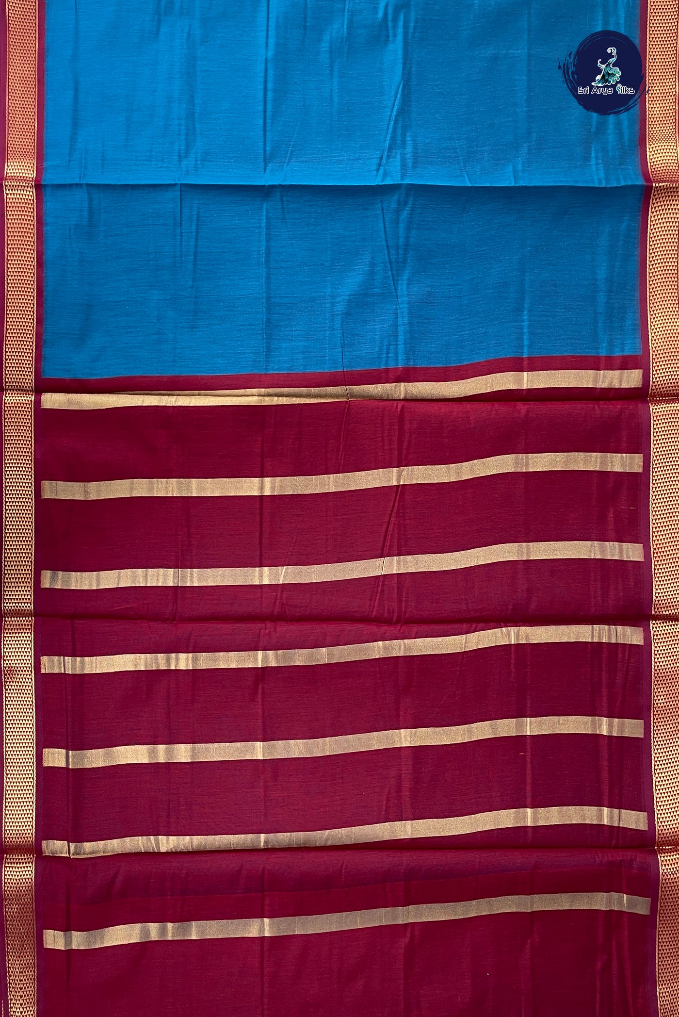 Blue Madisar Semi Silk Cotton Saree With Plain Pattern