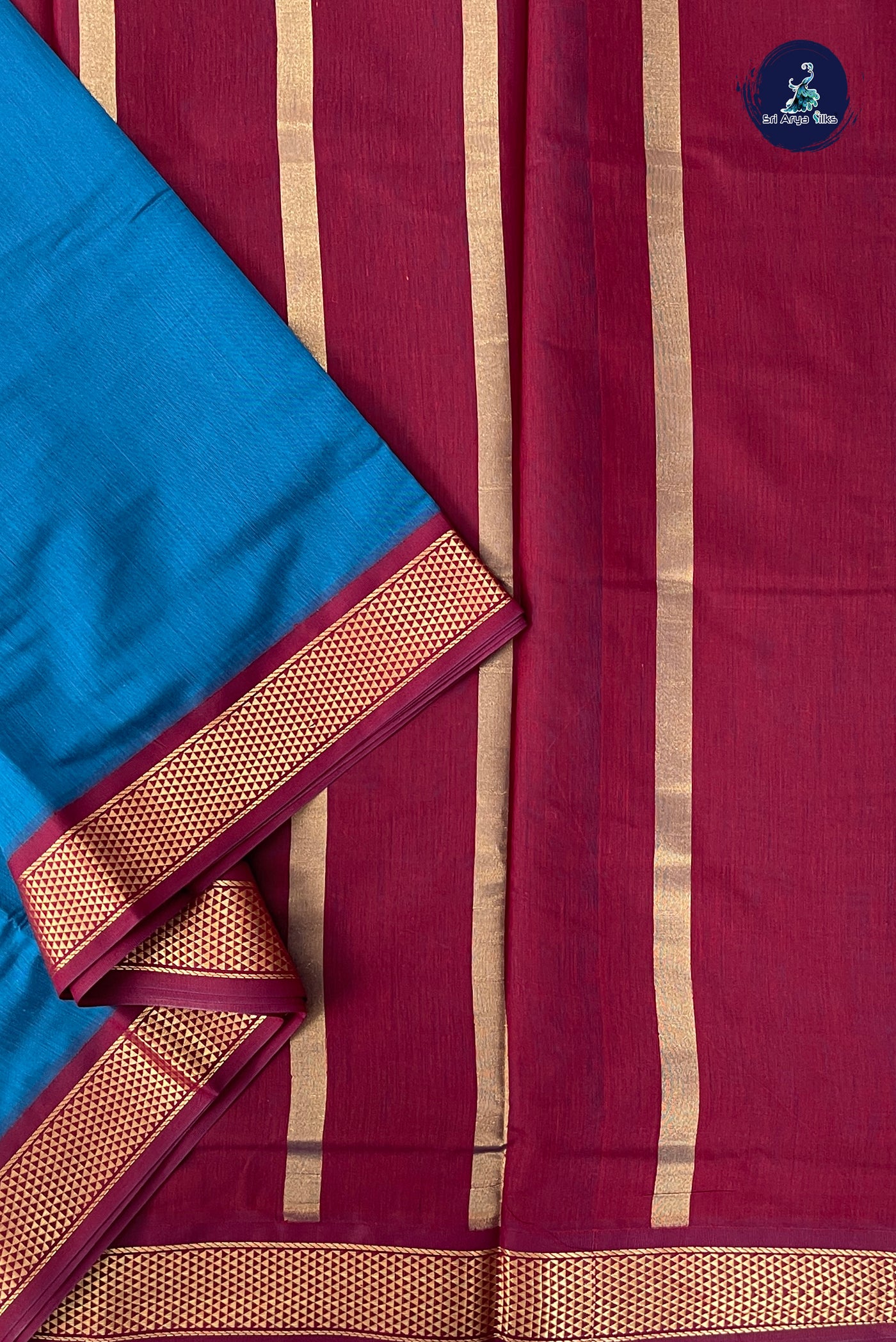 Blue Madisar Semi Silk Cotton Saree With Plain Pattern