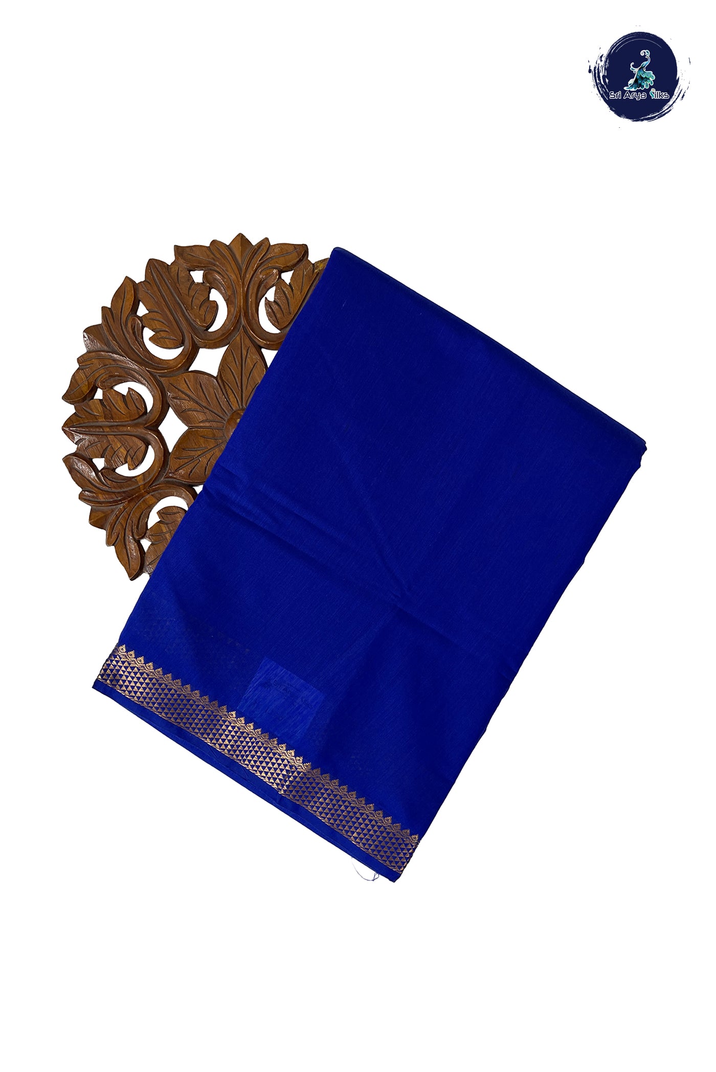 MS Blue Madisar Semi Silk Cotton Saree With Plain Pattern