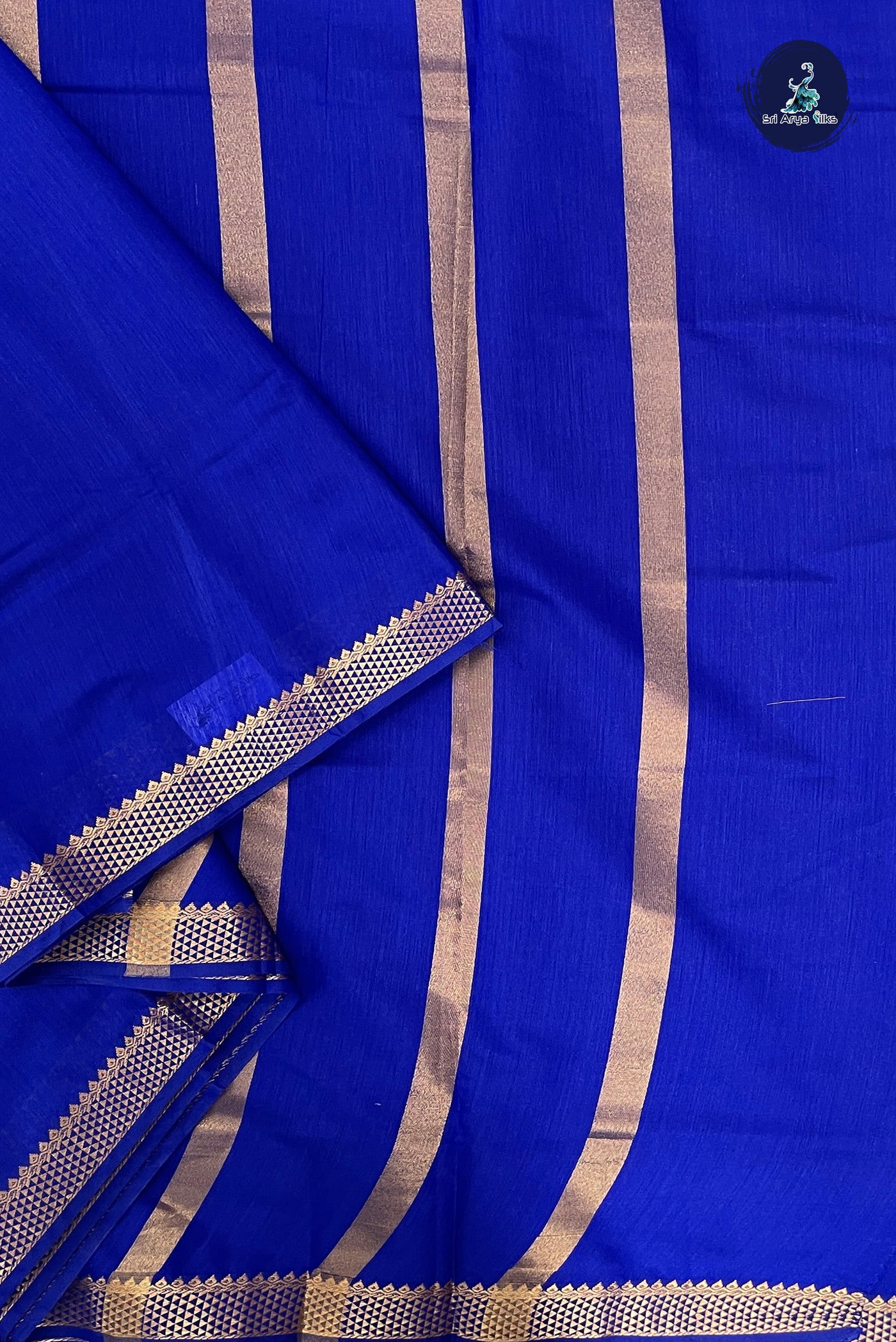 MS Blue Madisar Semi Silk Cotton Saree With Plain Pattern