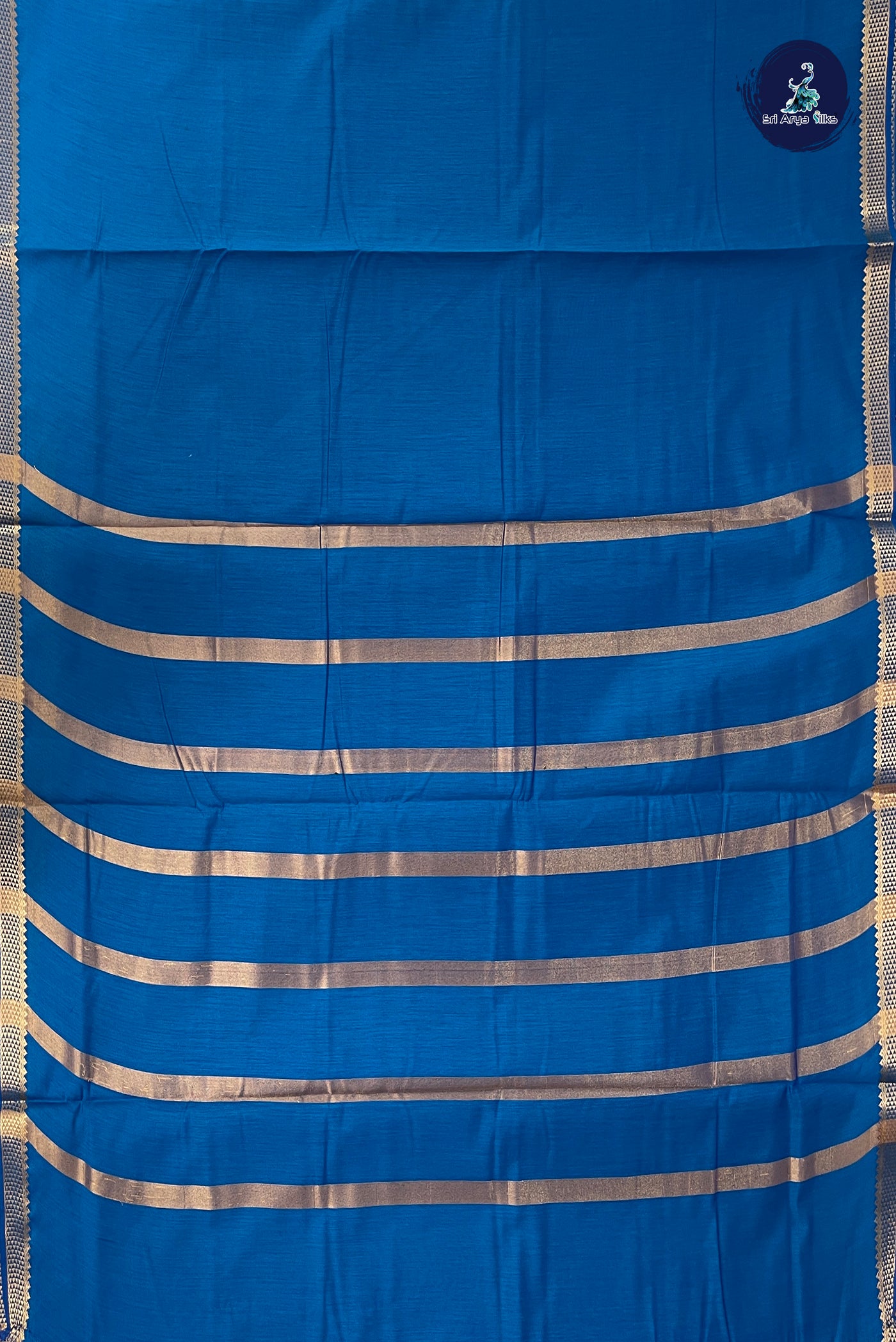 Sapphire Blue Madisar Semi Silk Cotton Saree With Plain Pattern
