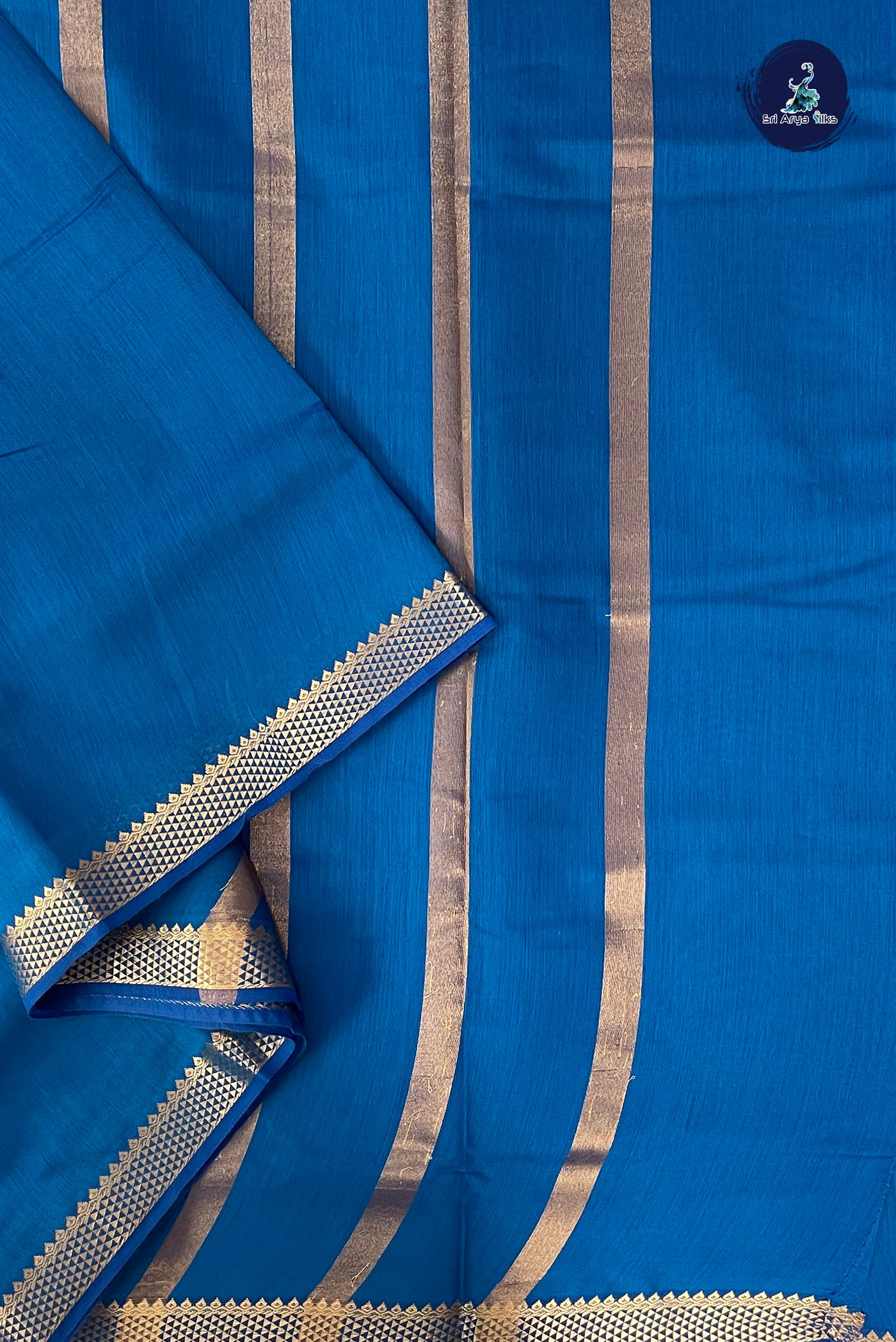 Sapphire Blue Madisar Semi Silk Cotton Saree With Plain Pattern