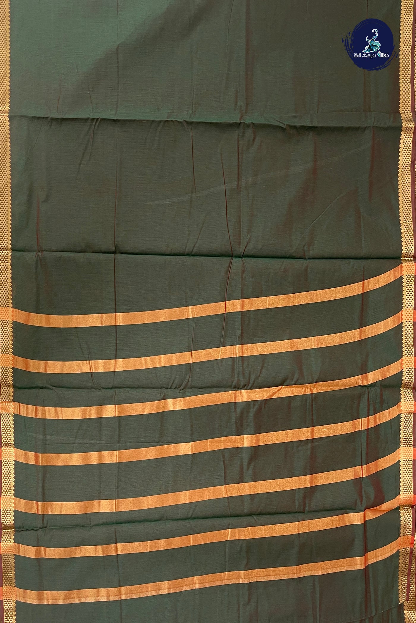 Dual Tone Green Madisar Semi Silk Cotton Saree With Plain Pattern