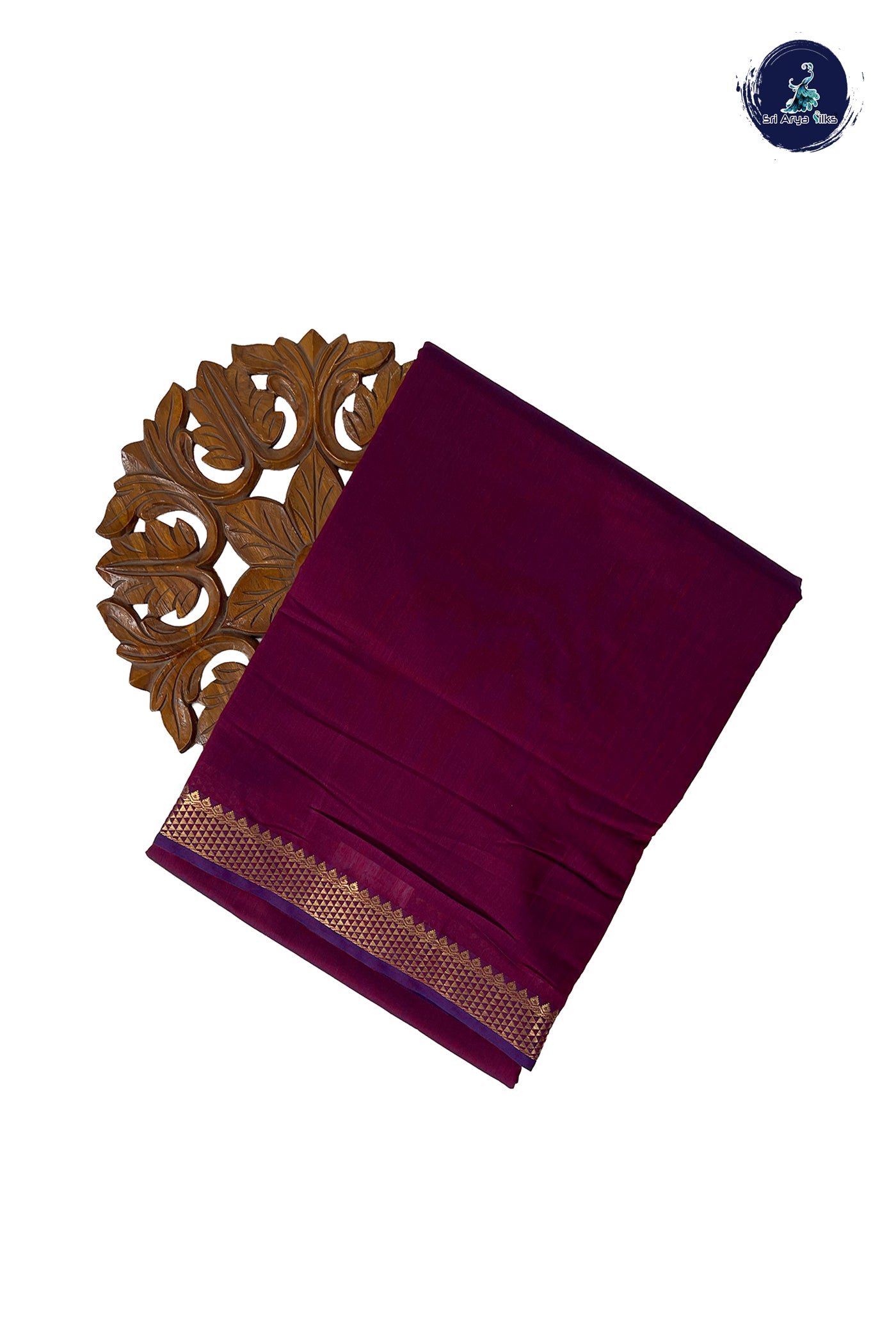 Burgundy Madisar Semi Silk Cotton Saree With Plain Pattern
