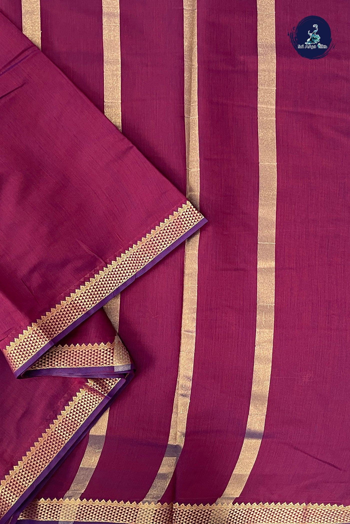 Burgundy Madisar Semi Silk Cotton Saree With Plain Pattern