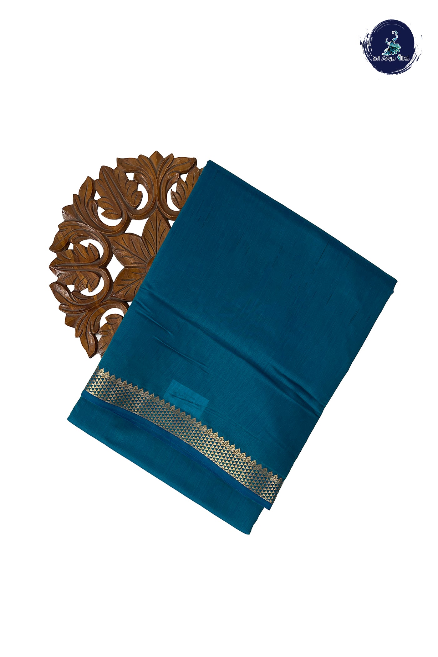 Sapphire Green Madisar Semi Silk Cotton Saree With Plain Pattern