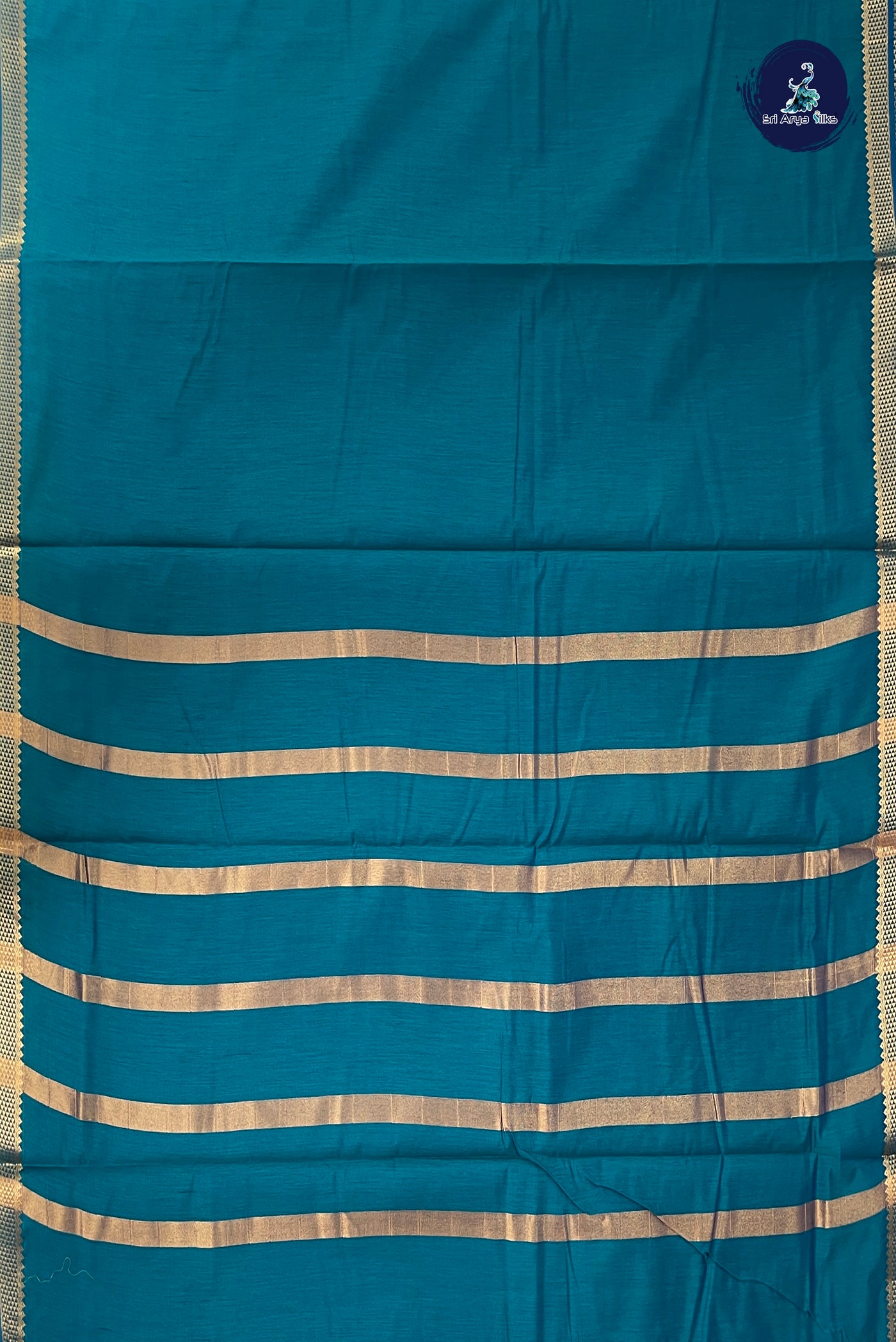 Sapphire Green Madisar Semi Silk Cotton Saree With Plain Pattern