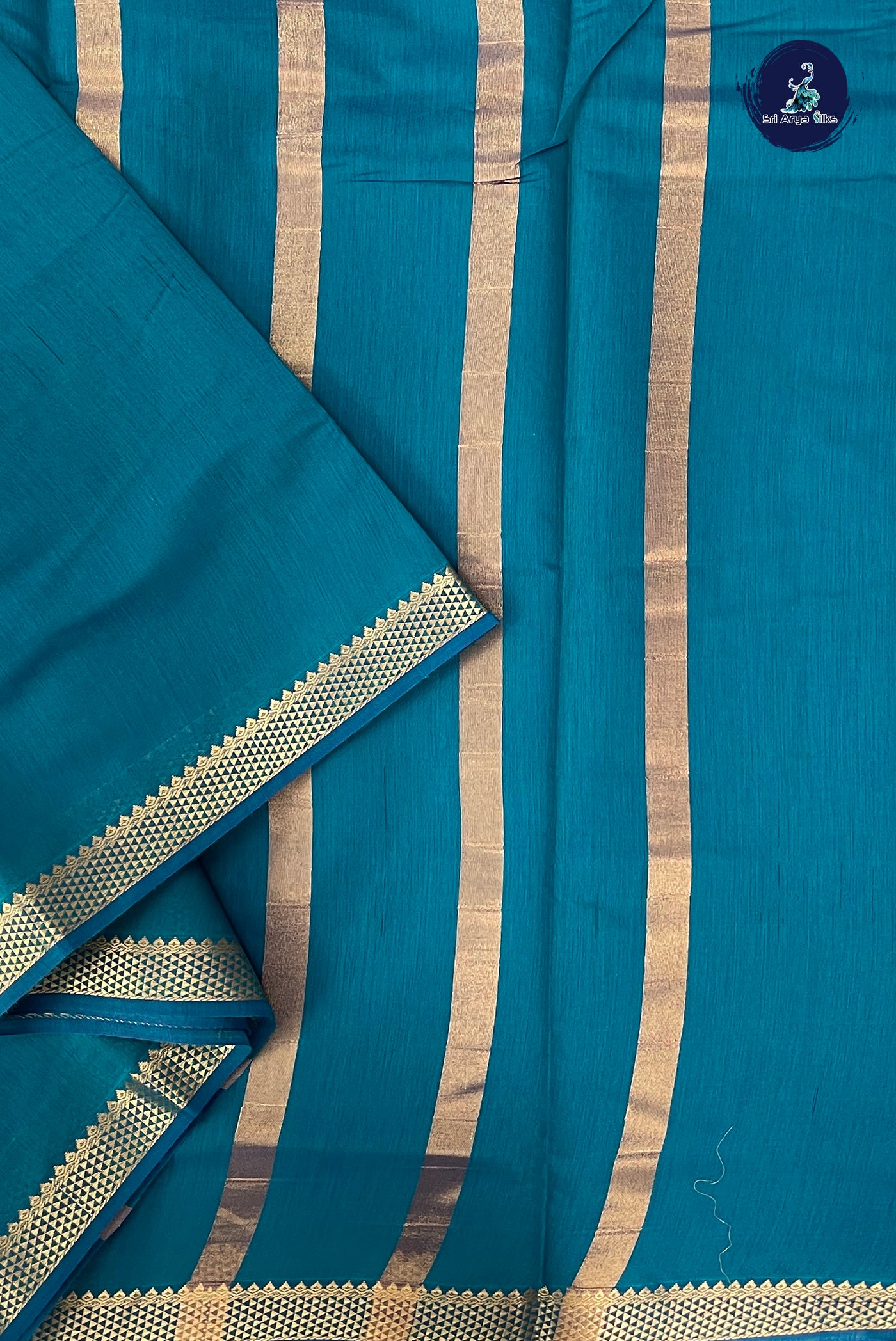 Sapphire Green Madisar Semi Silk Cotton Saree With Plain Pattern