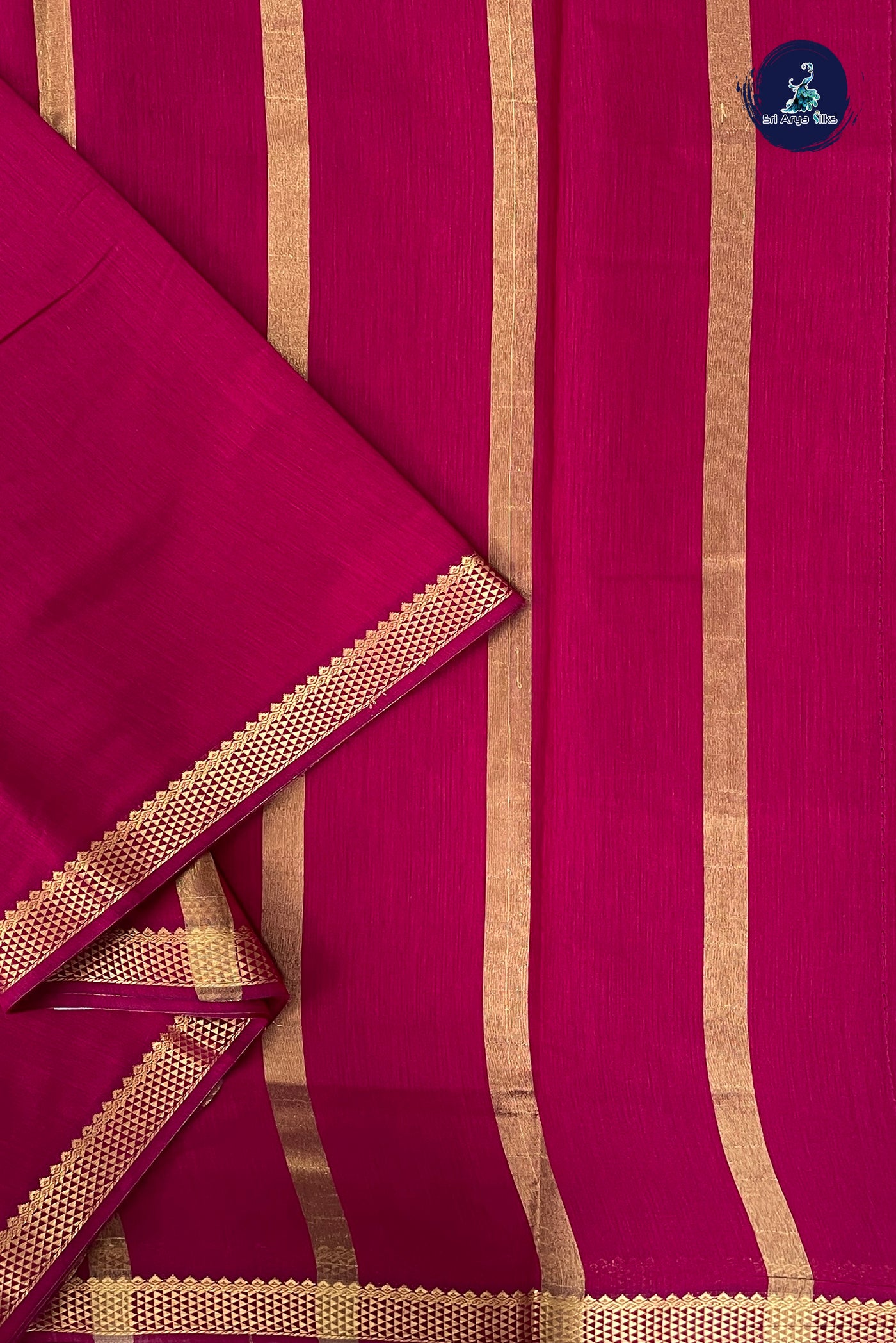 Dark Pink Madisar Semi Silk Cotton Saree With Plain Pattern