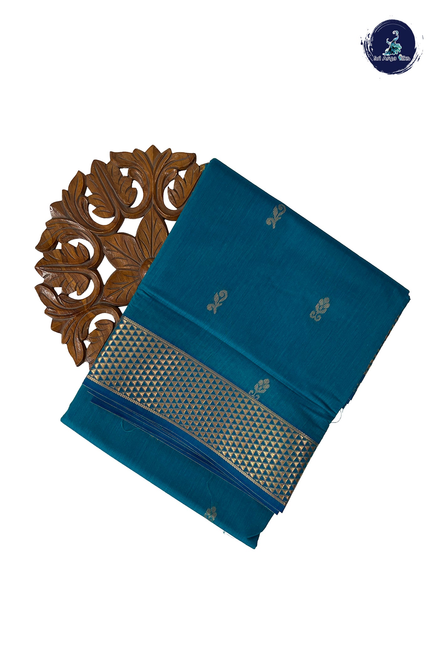 Sapphire Green Madisar Semi Silk Cotton Saree With Zari Buttas Pattern