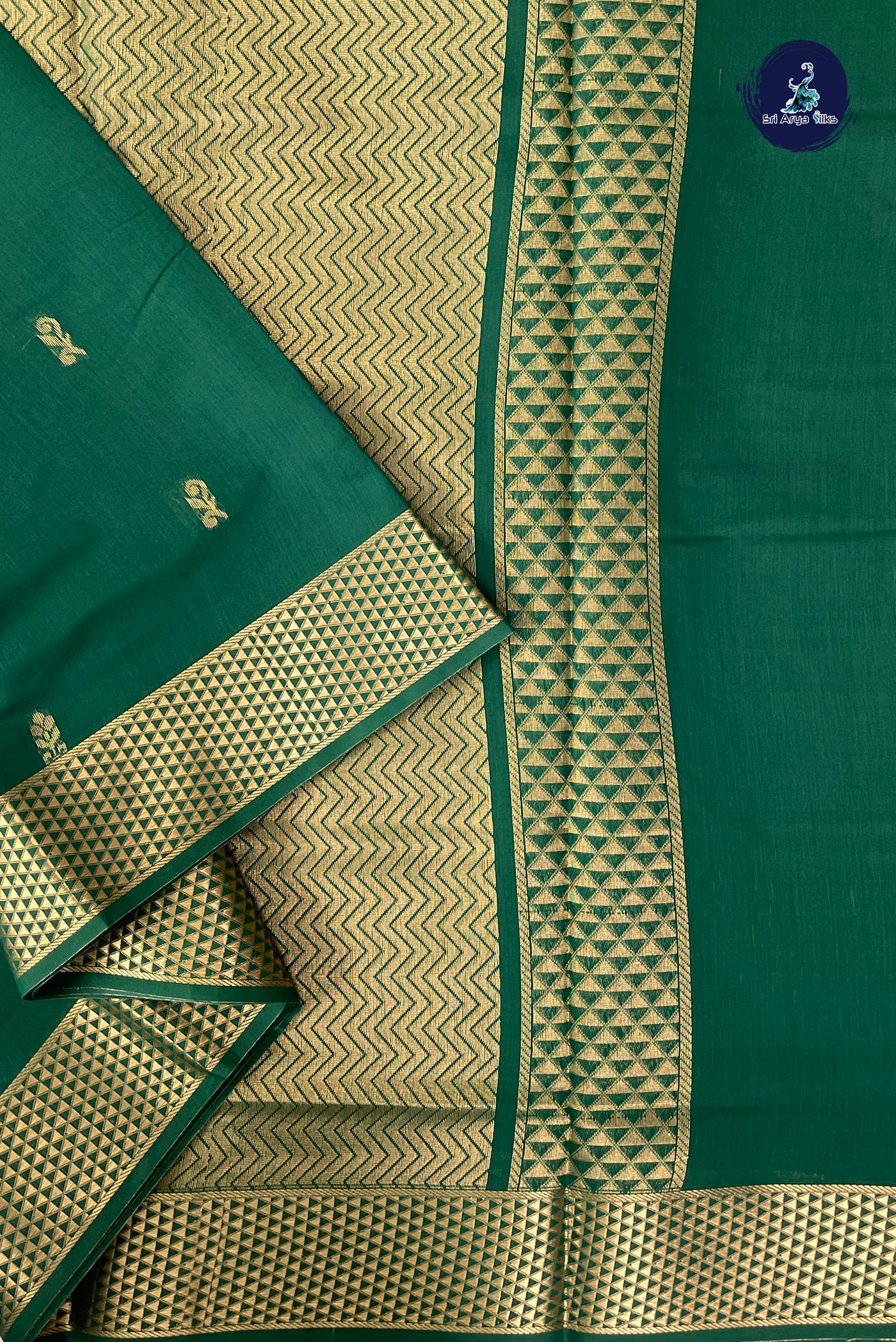 Green Madisar Semi Silk Cotton Saree With Zari Buttas Pattern