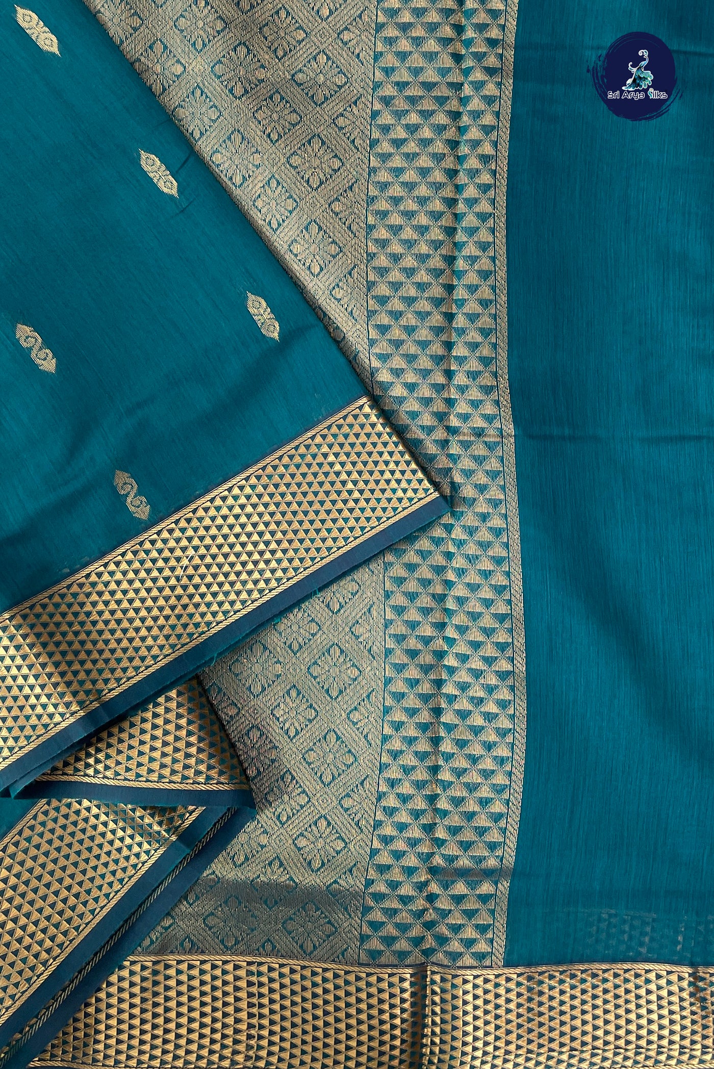 Peacock Green Madisar Semi Silk Cotton Saree With Zari Buttas Pattern