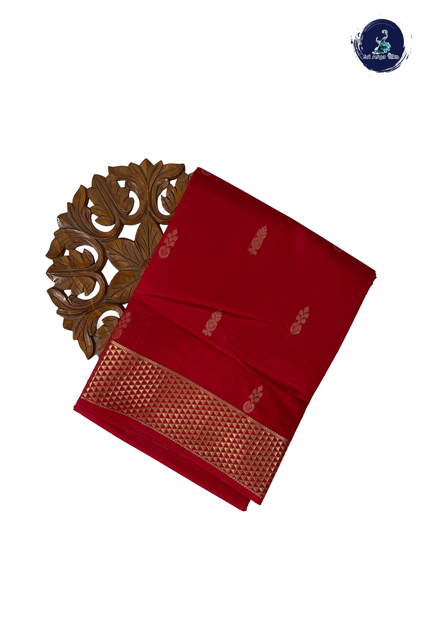 Red Madisar Semi Silk Cotton Saree With Zari Buttas Pattern