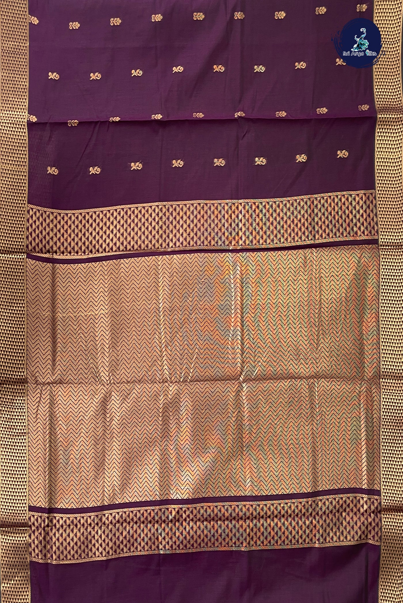 Dual Tone Purple Madisar Semi Silk Cotton Saree With Zari Buttas Pattern