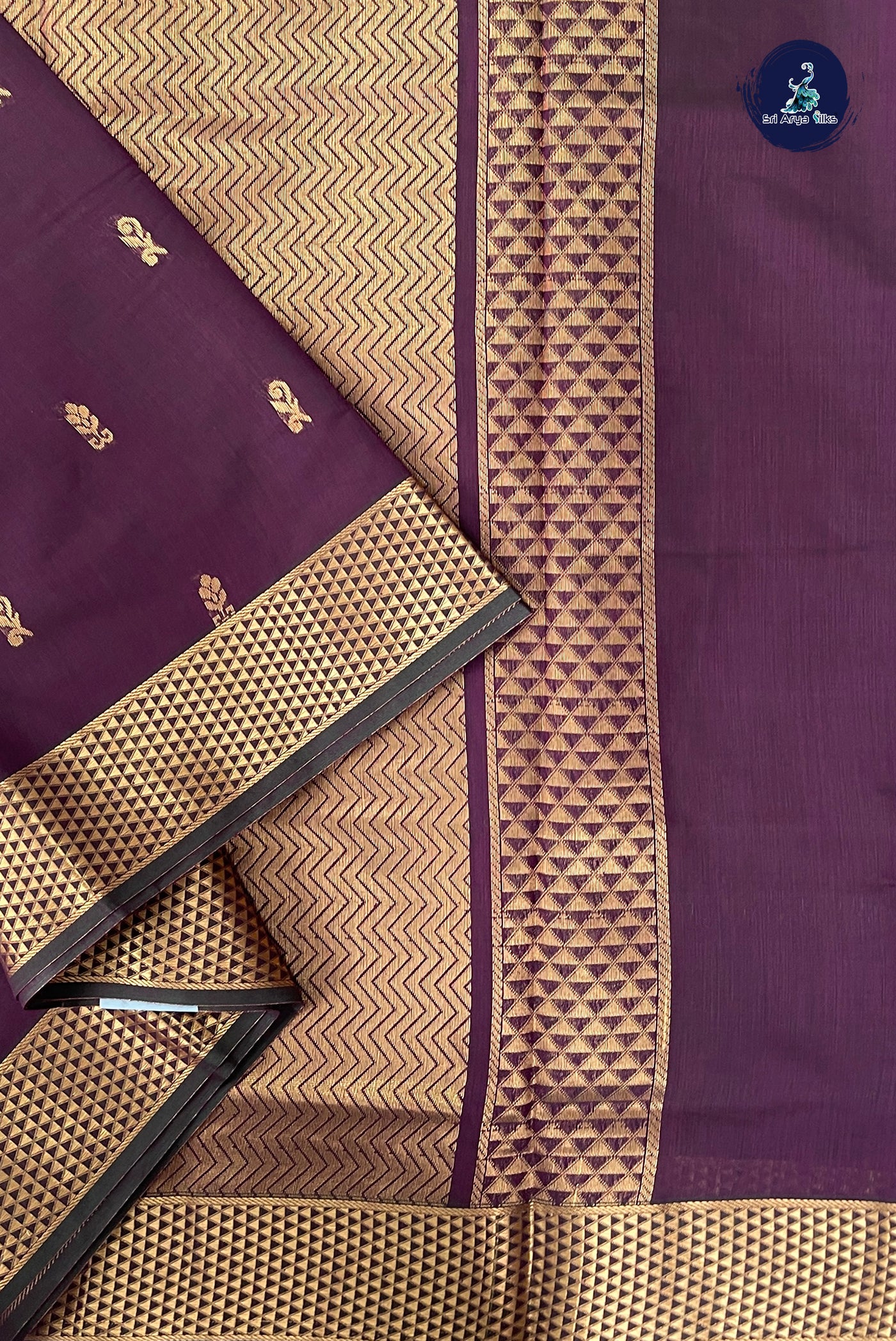 Dual Tone Purple Madisar Semi Silk Cotton Saree With Zari Buttas Pattern