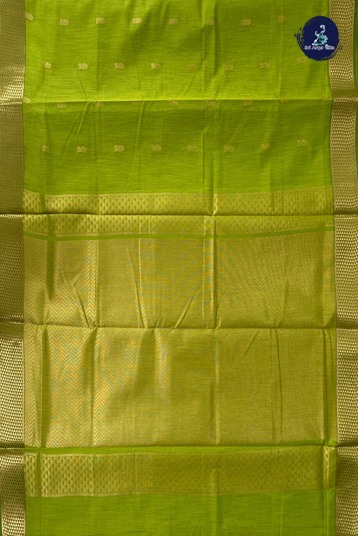 Light Green Madisar Semi Silk Cotton Saree With Zari Buttas Pattern