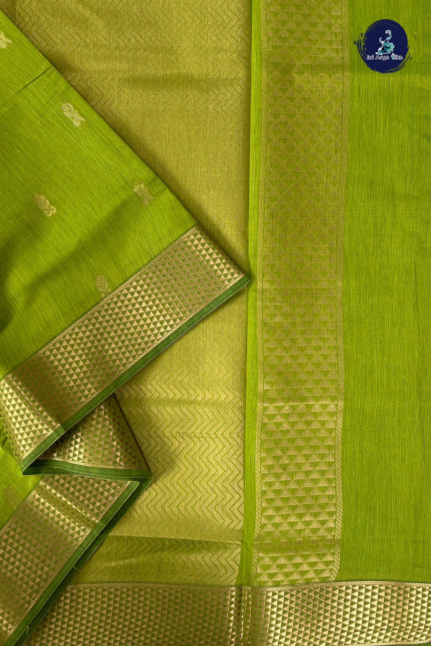 Light Green Madisar Semi Silk Cotton Saree With Zari Buttas Pattern