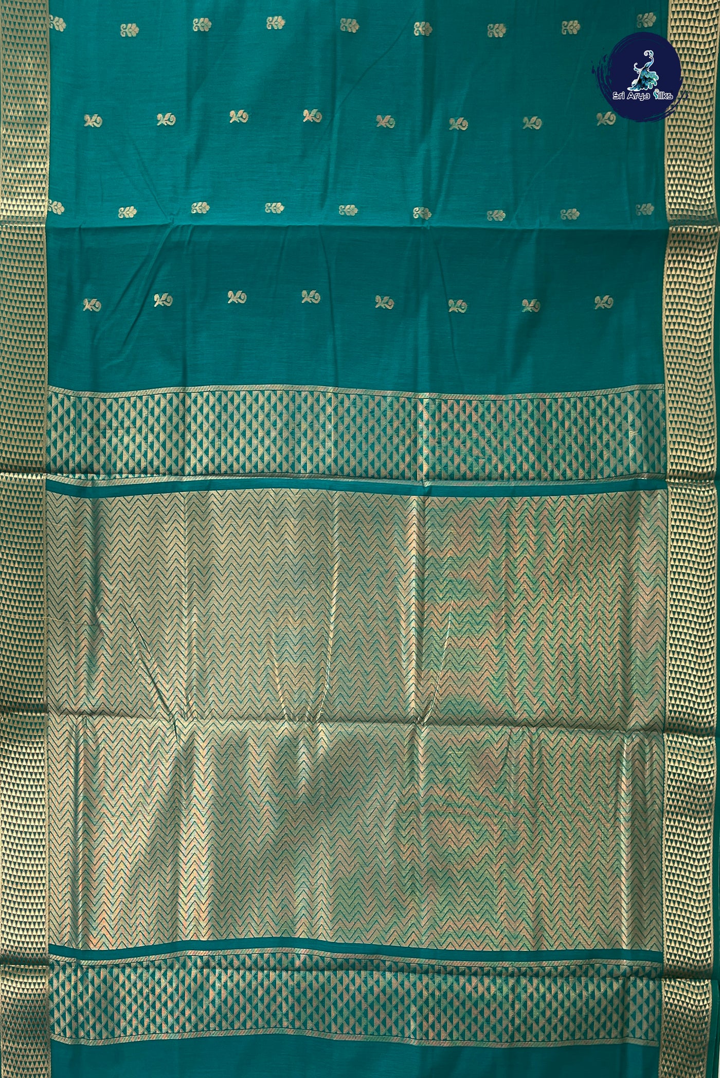 Green Madisar Semi Silk Cotton Saree With Zari Buttas Pattern
