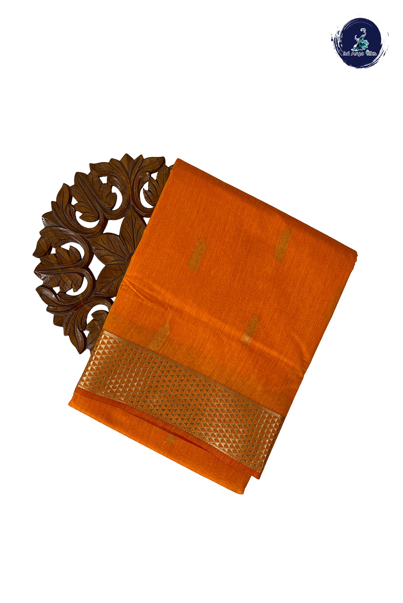 Yellowish Orange Madisar Semi Silk Cotton Saree With Zari Buttas Pattern