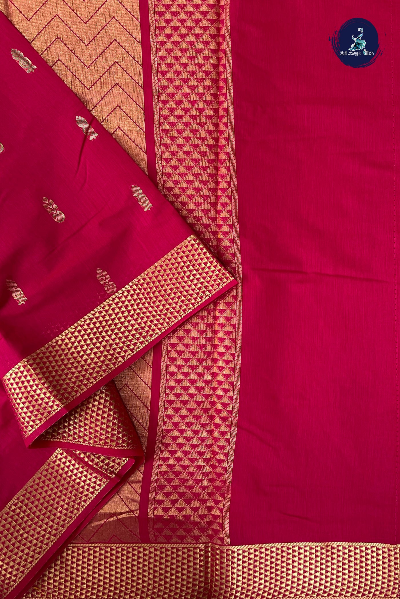 Dark Pink Madisar Semi Silk Cotton Saree With Zari Buttas Pattern