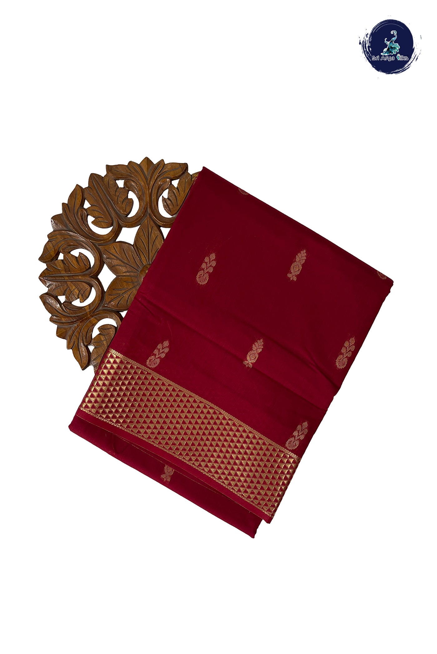 Maroon Madisar Semi Silk Cotton Saree With Zari Buttas Pattern
