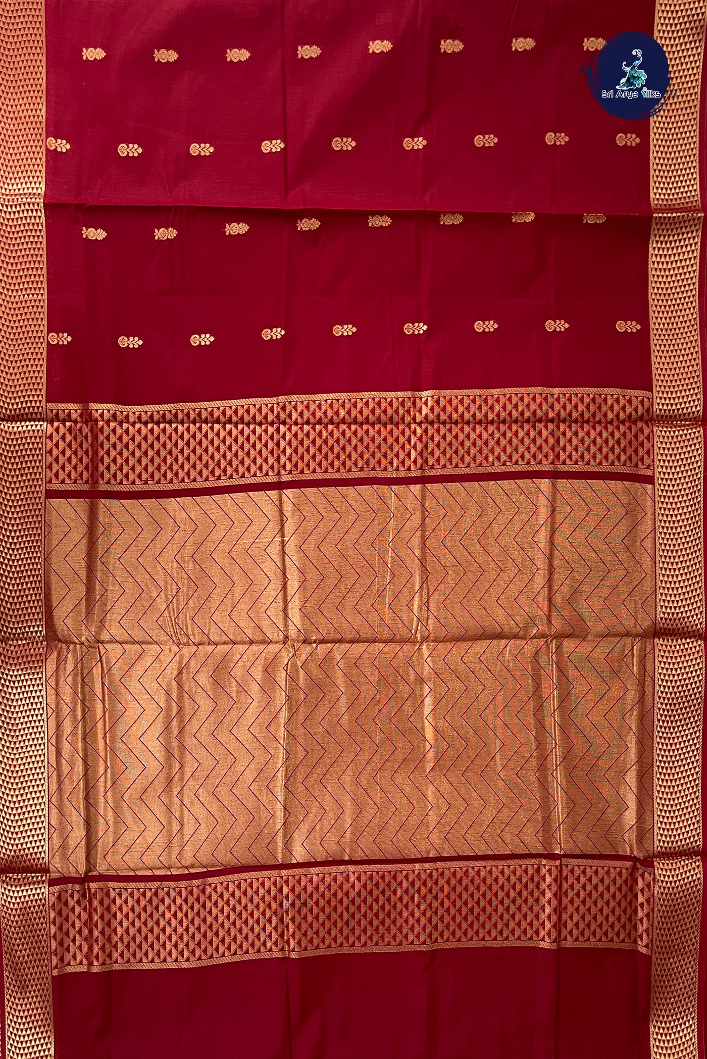 Maroon Madisar Semi Silk Cotton Saree With Zari Buttas Pattern