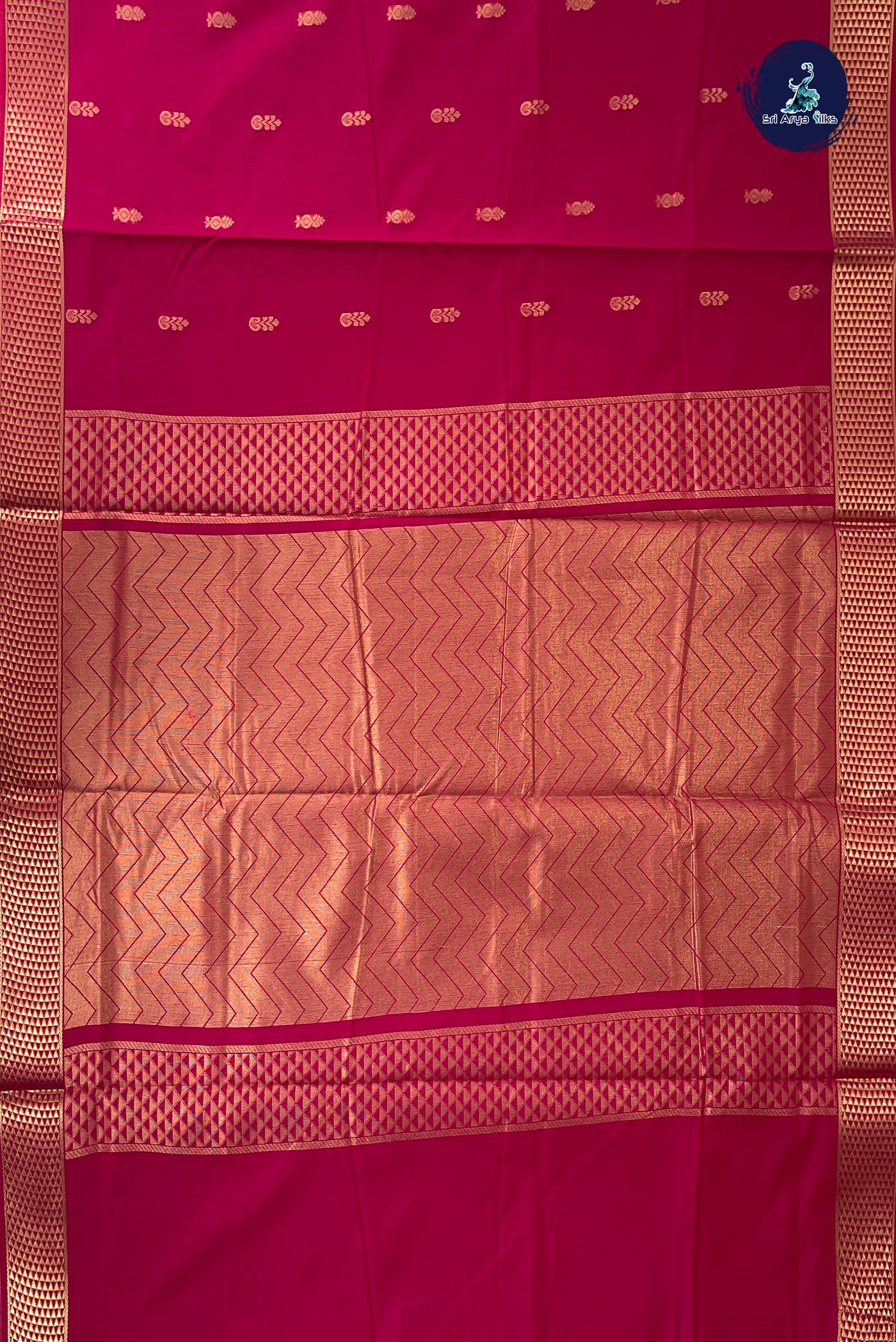 Dark Pink Madisar Semi Silk Cotton Saree With Zari Buttas Pattern