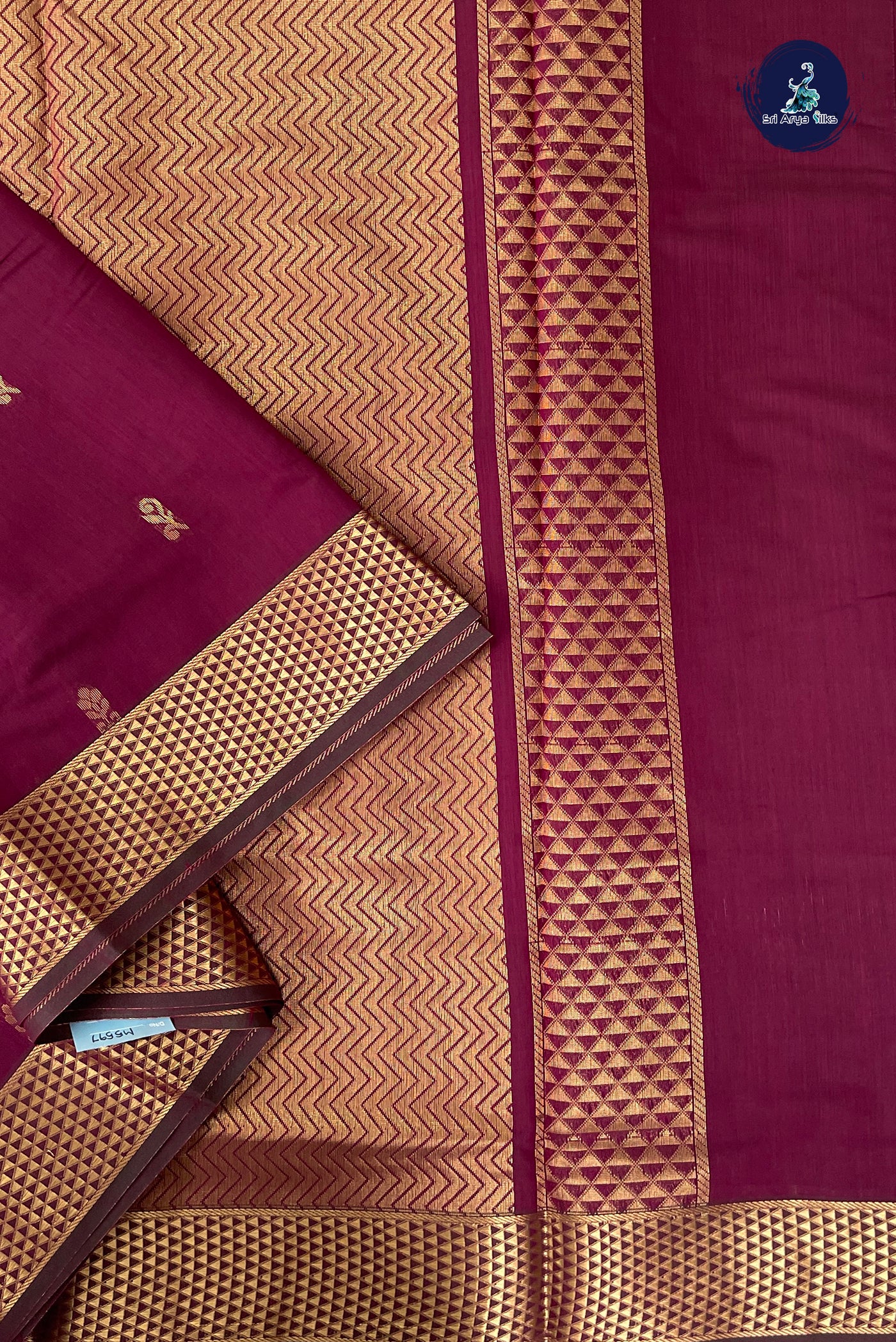 Pinkish Maroon Madisar Semi Silk Cotton Saree With Zari Buttas Pattern