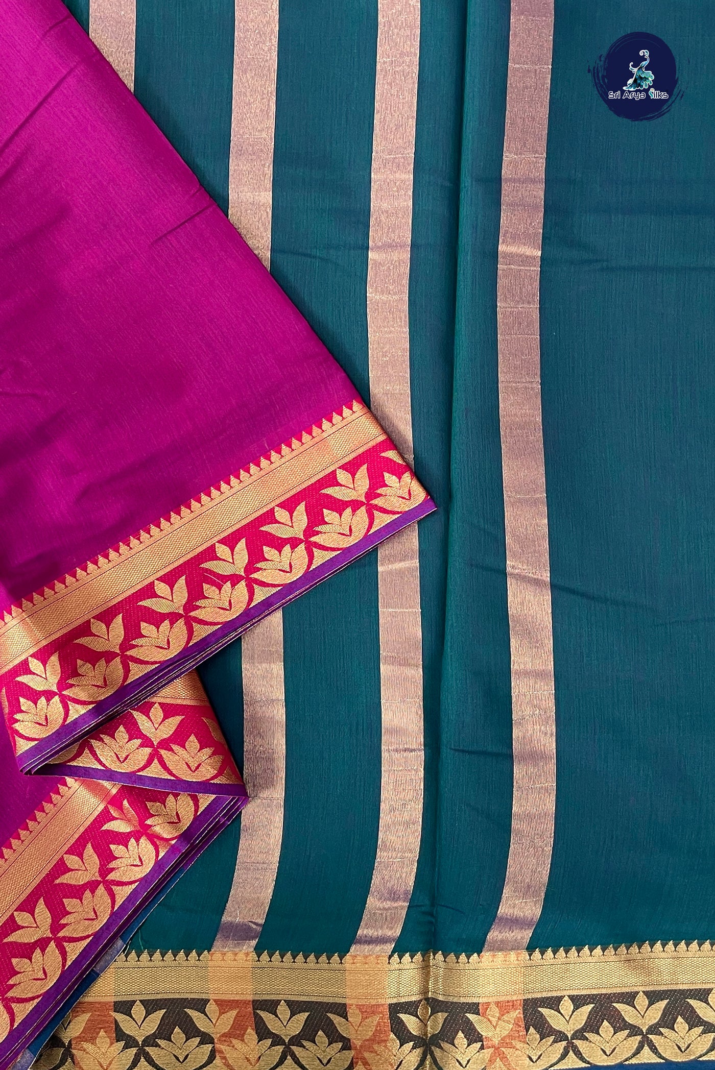 Magenta Purple Madisar Semi Silk Cotton Saree With Plain Pattern