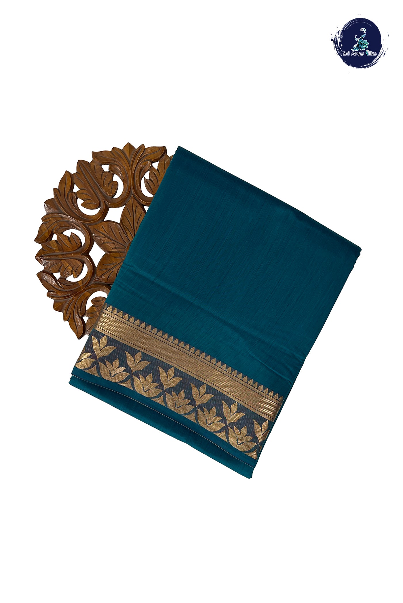 Peacock Green Madisar Semi Silk Cotton Saree With Plain Pattern