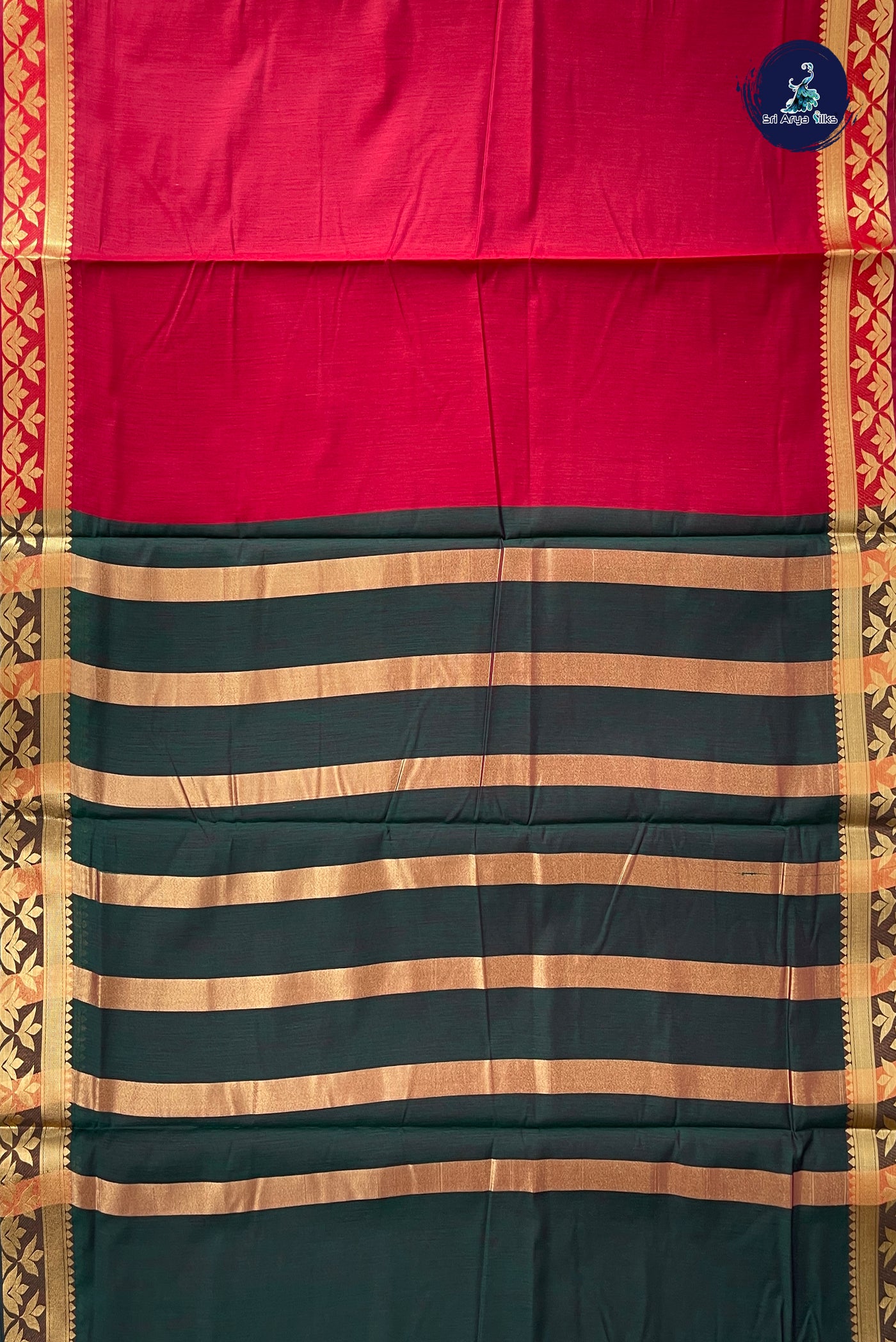 Maroon Madisar Semi Silk Cotton Saree With Plain Pattern