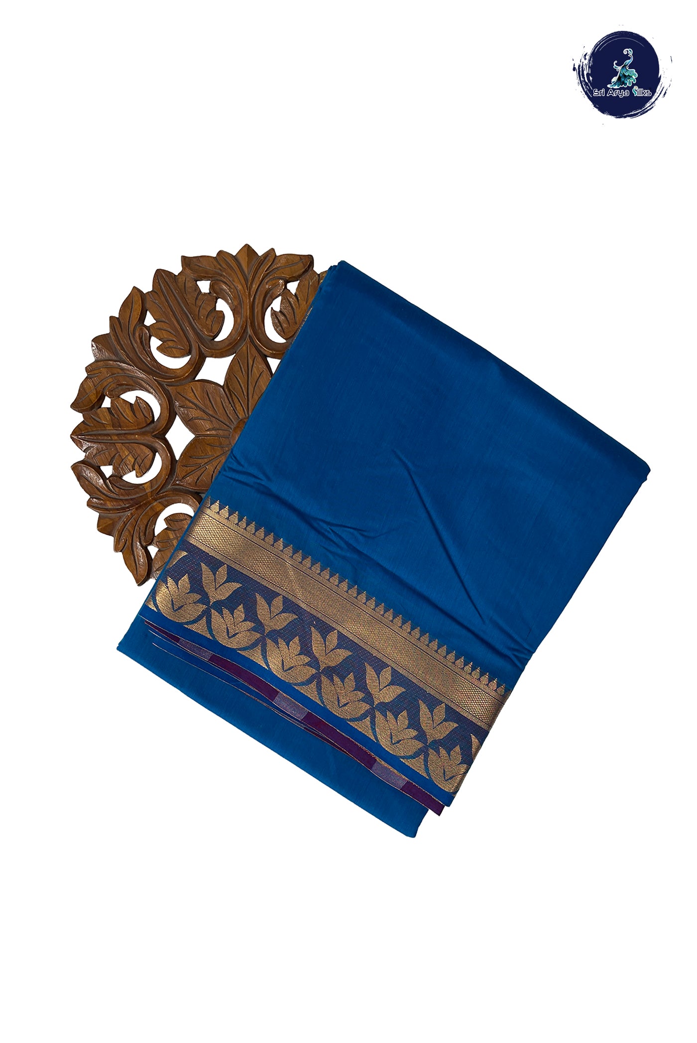 Blue Madisar Semi Silk Cotton Saree With Plain Pattern