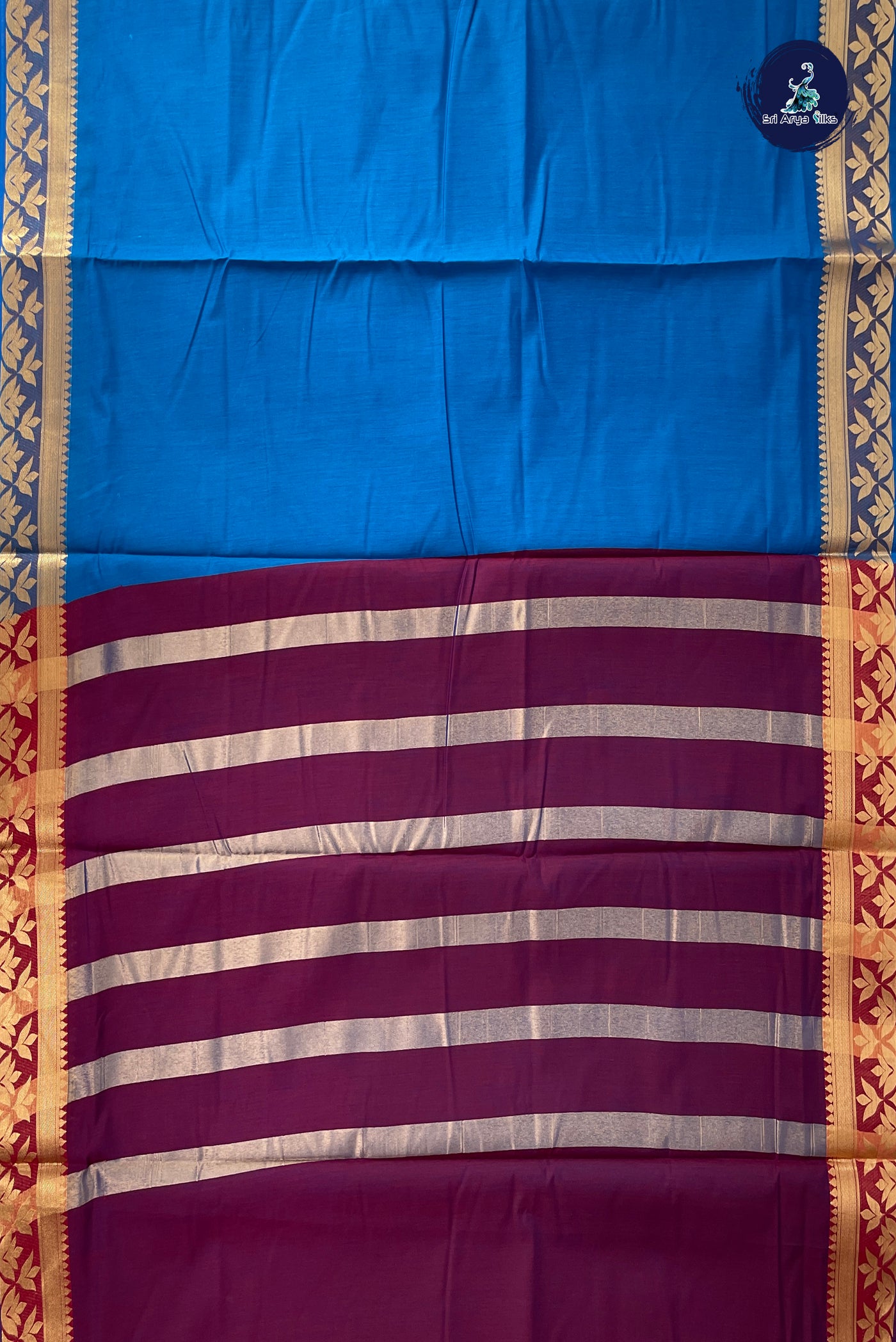 Blue Madisar Semi Silk Cotton Saree With Plain Pattern