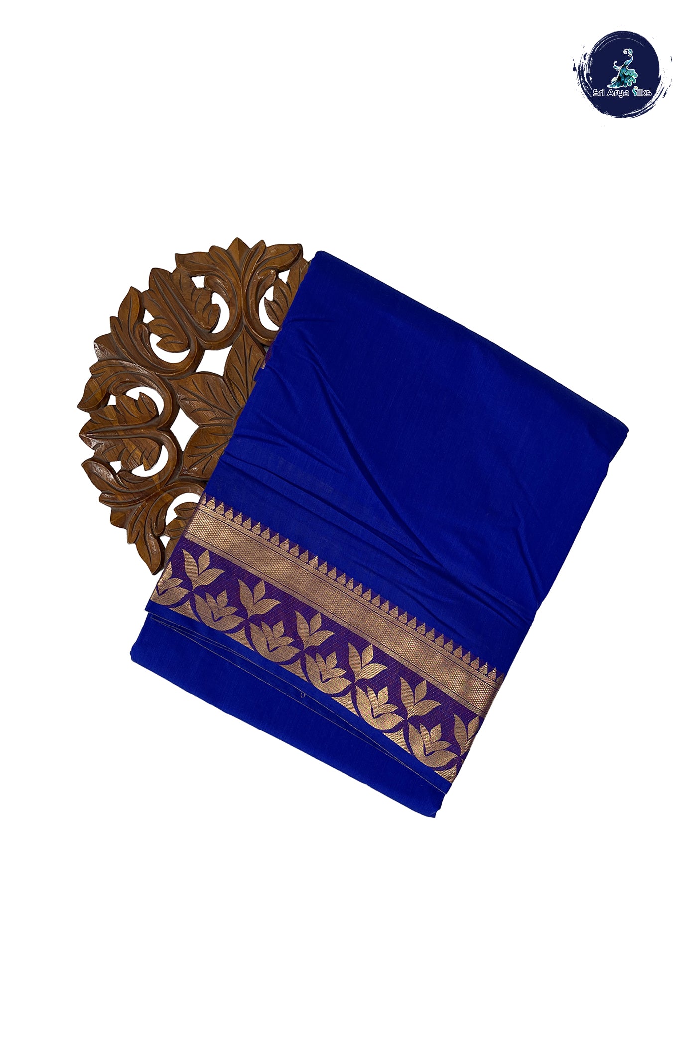 MS Blue Madisar Semi Silk Cotton Saree With Plain Pattern