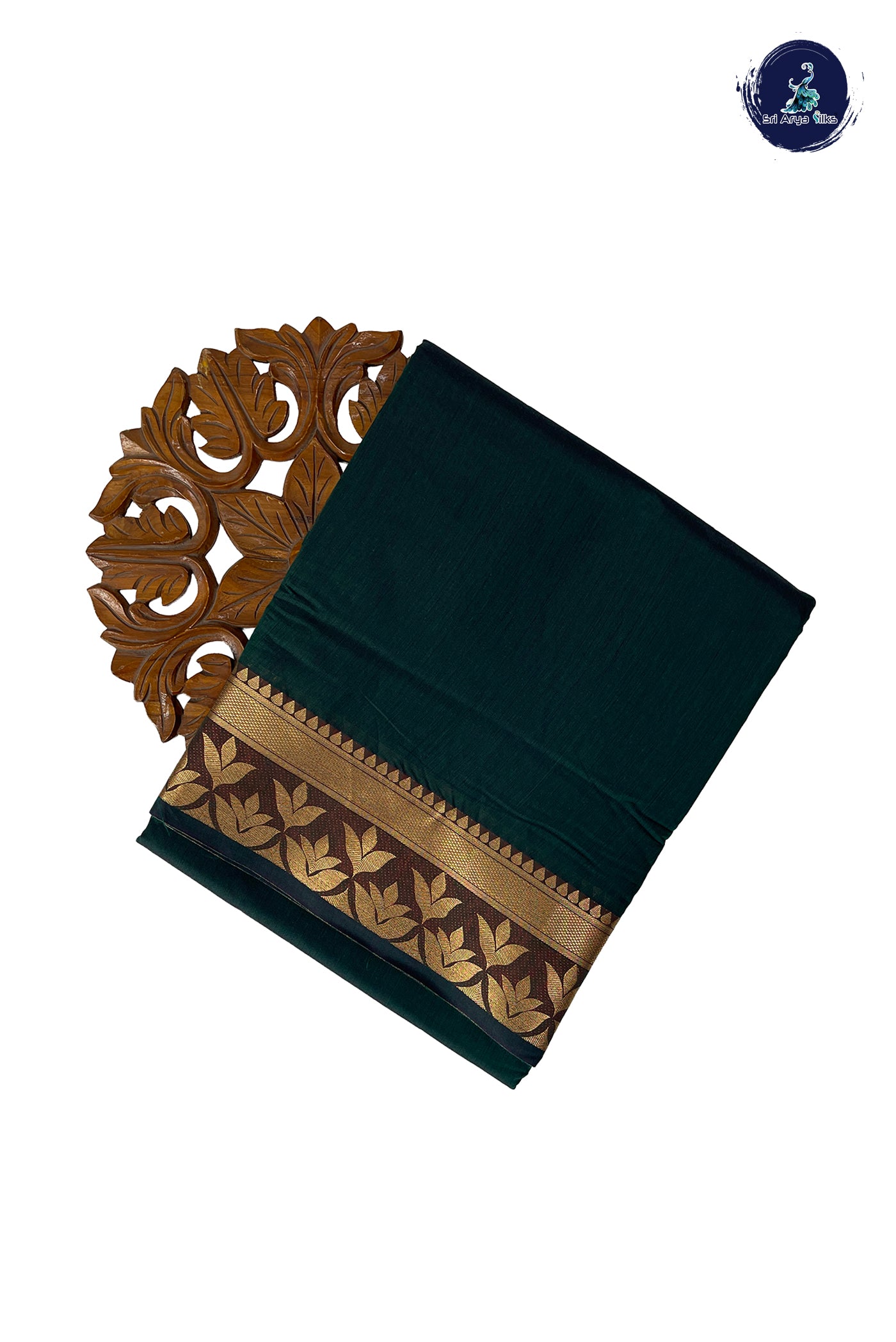 Dark Green Madisar Semi Silk Cotton Saree With Plain Pattern