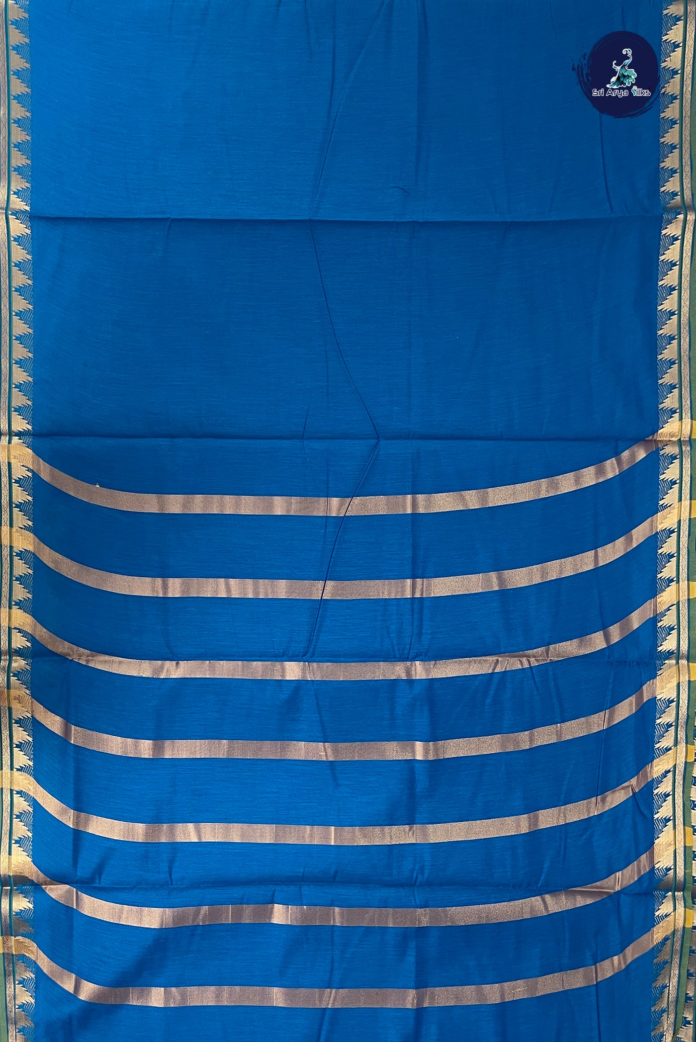 Sapphire Blue Madisar Semi Silk Cotton Saree With Plain Pattern