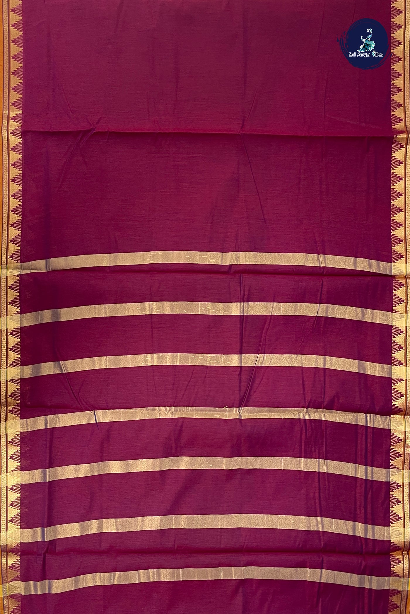 Burgundy Madisar Semi Silk Cotton Saree With Plain Pattern
