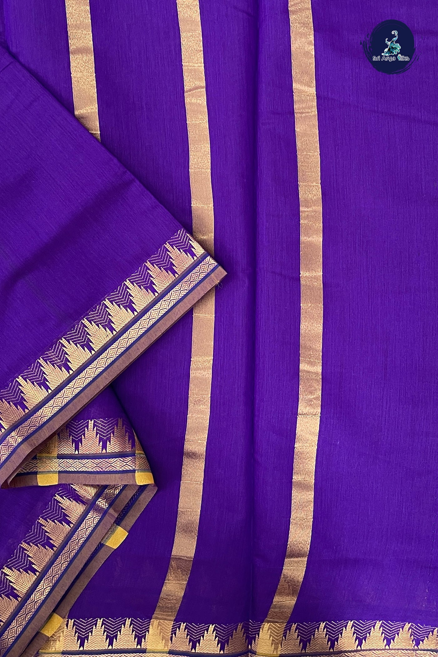 Violet Madisar Semi Silk Cotton Saree With Plain Pattern