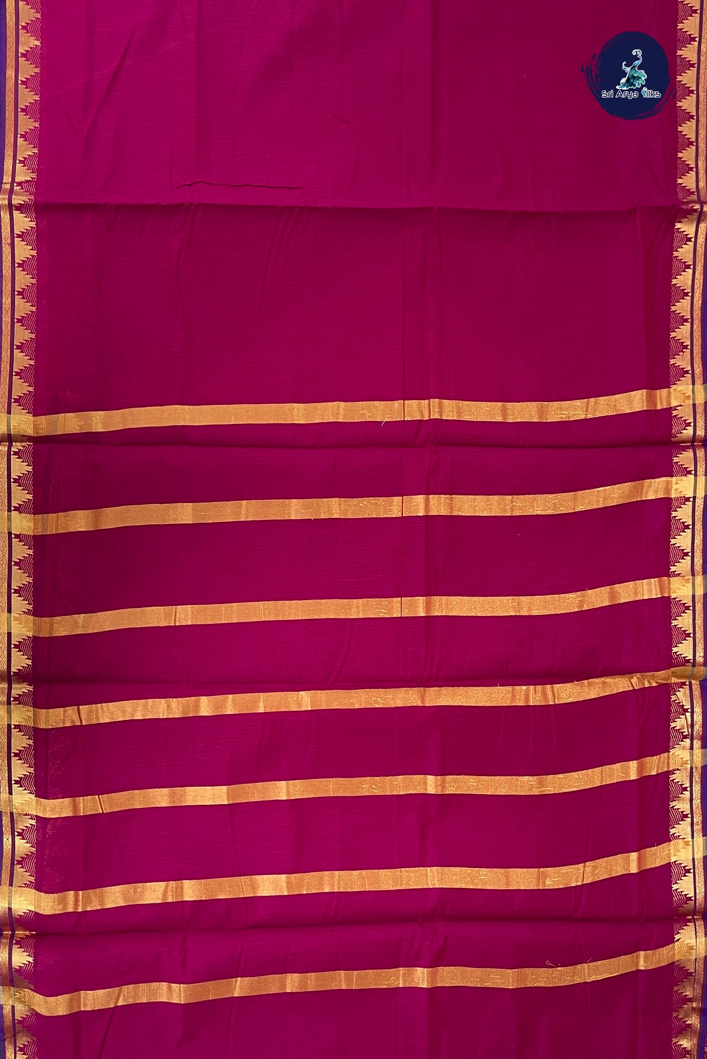Dark Pink Madisar Semi Silk Cotton Saree With Plain Pattern