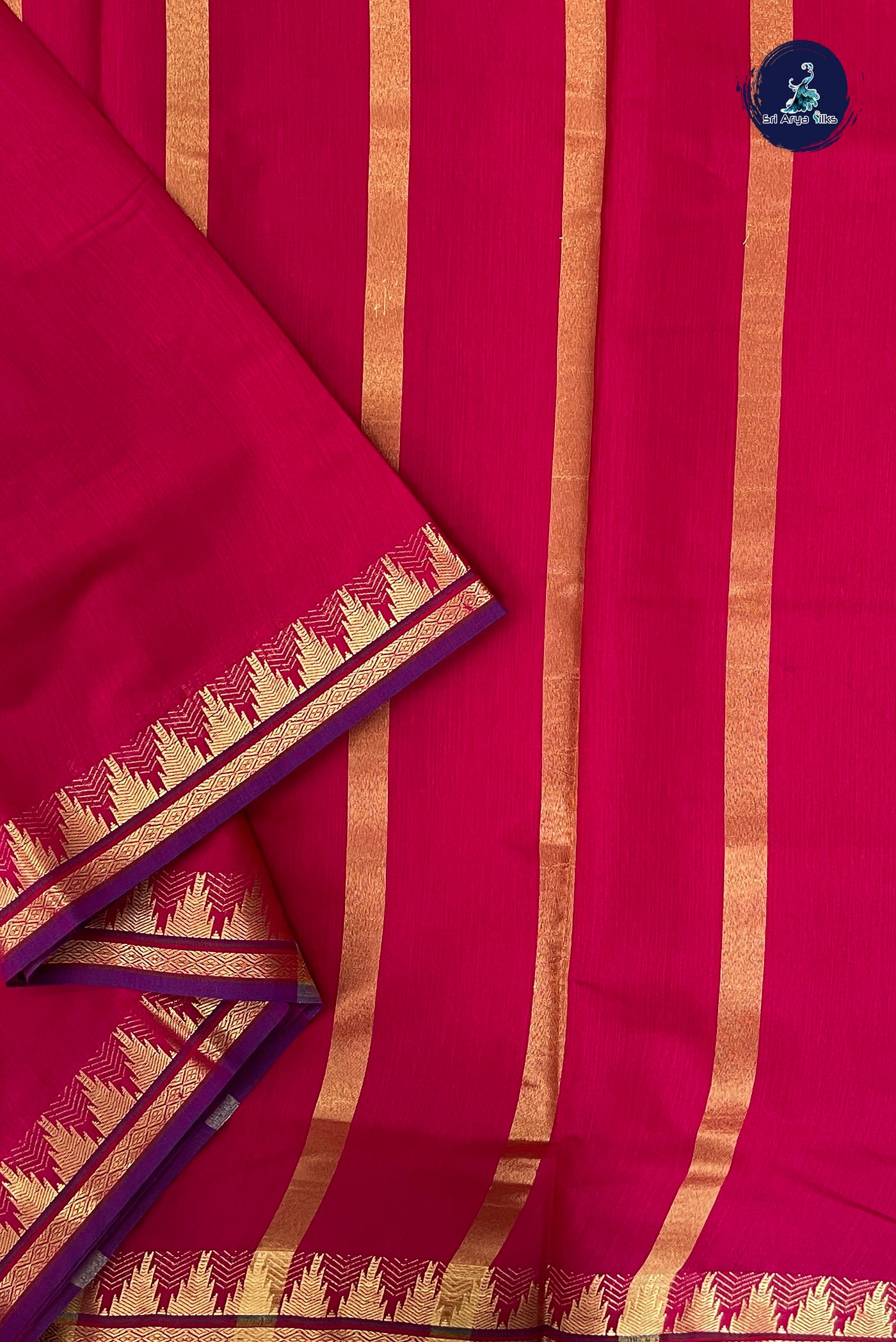 Pink Madisar Semi Silk Cotton Saree With Plain Pattern
