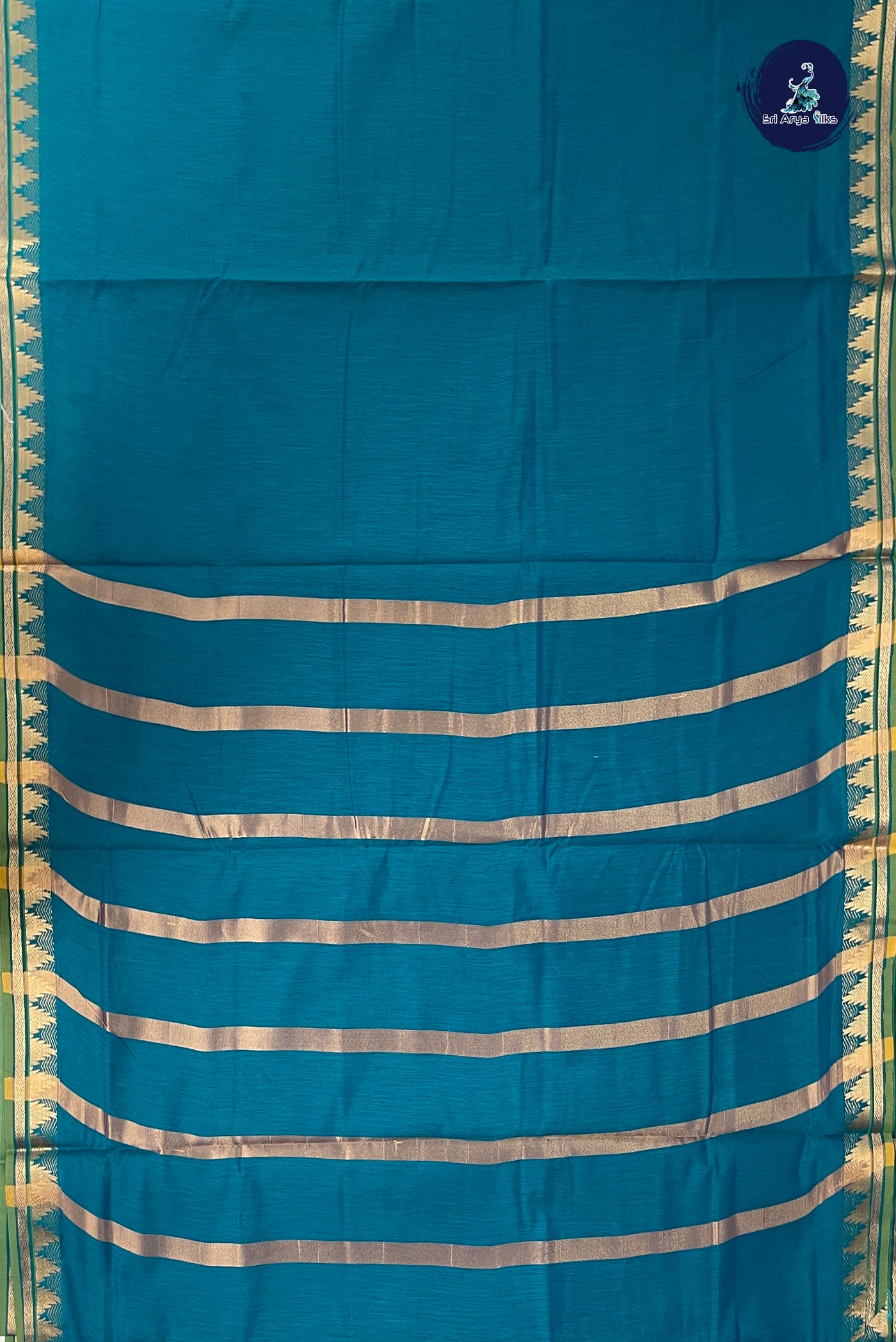 Sapphire Green Madisar Semi Silk Cotton Saree With Plain Pattern