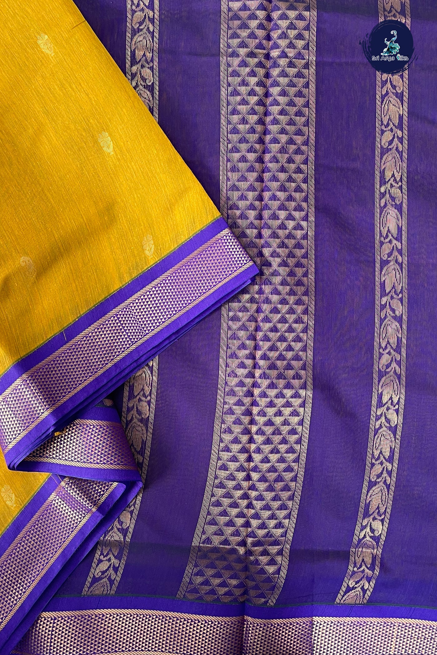 Mustard Yellow Madisar Semi Silk Cotton Saree With Zari Buttas Pattern