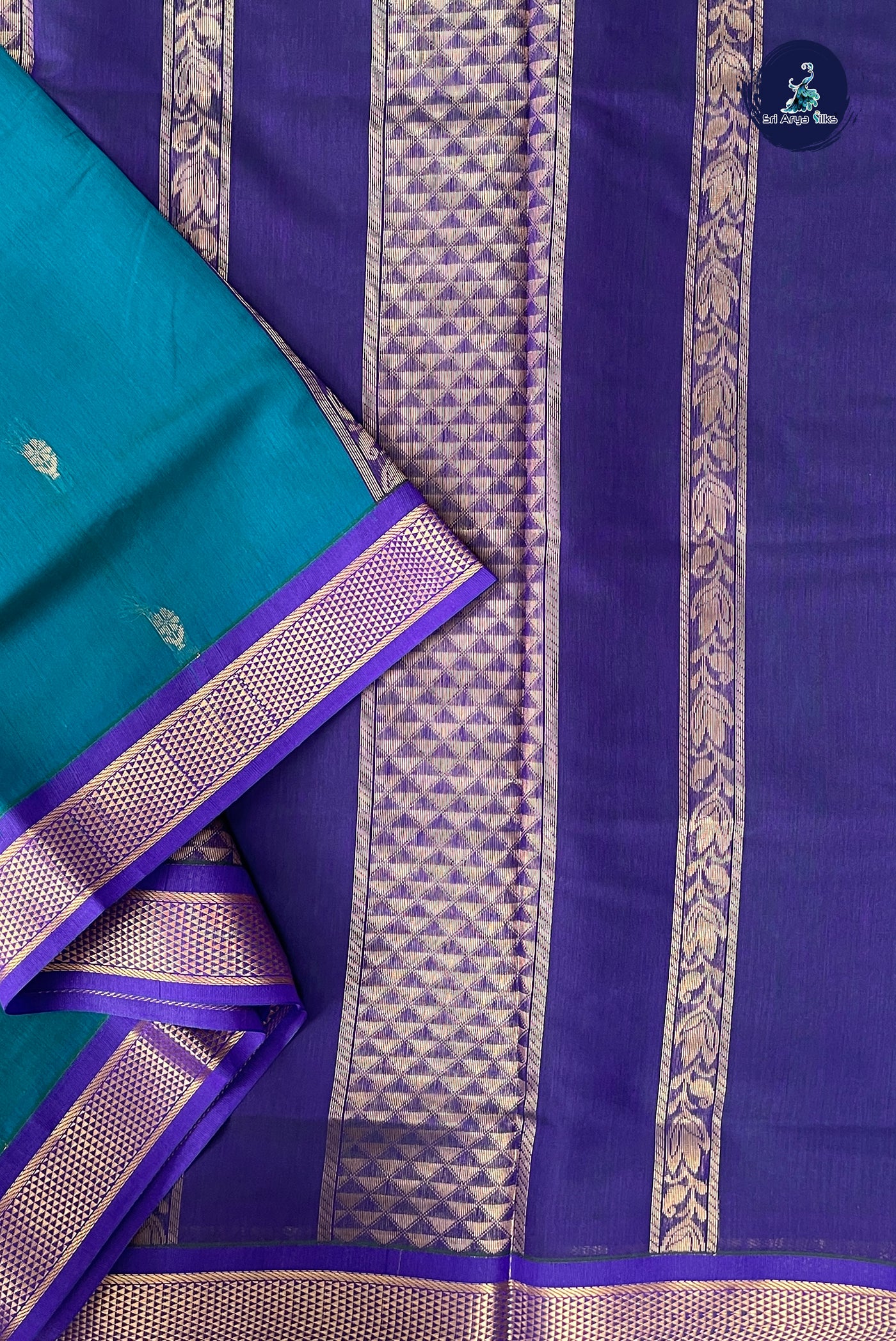 Peacock Green Madisar Semi Silk Cotton Saree With Zari Buttas Pattern